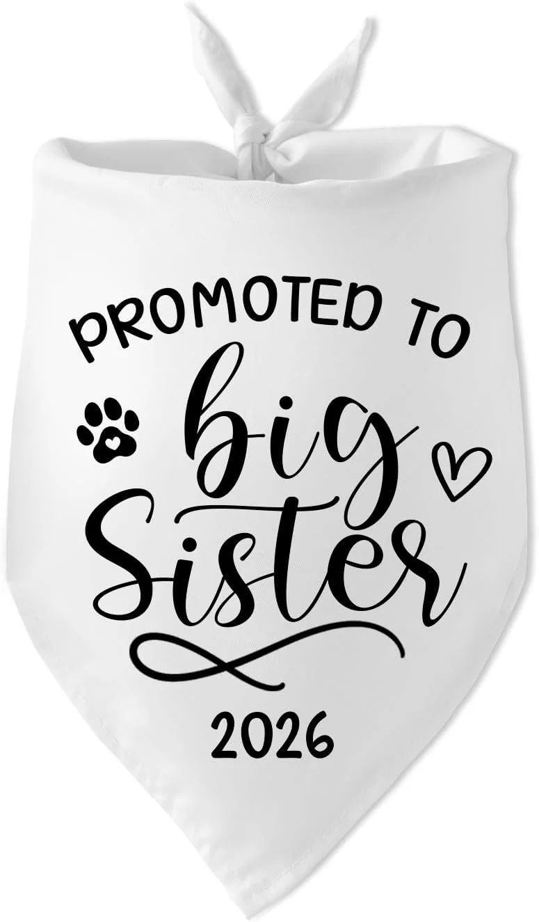 شال گردن حیوانات خانگی با طرح "خواهر بزرگتر شدم - سال ۲۰۲۶"، مناسب برای اعلام بارداری و تعیین جنسیت نوزاد، اکسسوری حیوانات خانگی، هدیه برای صاحبان و دوستداران سگ