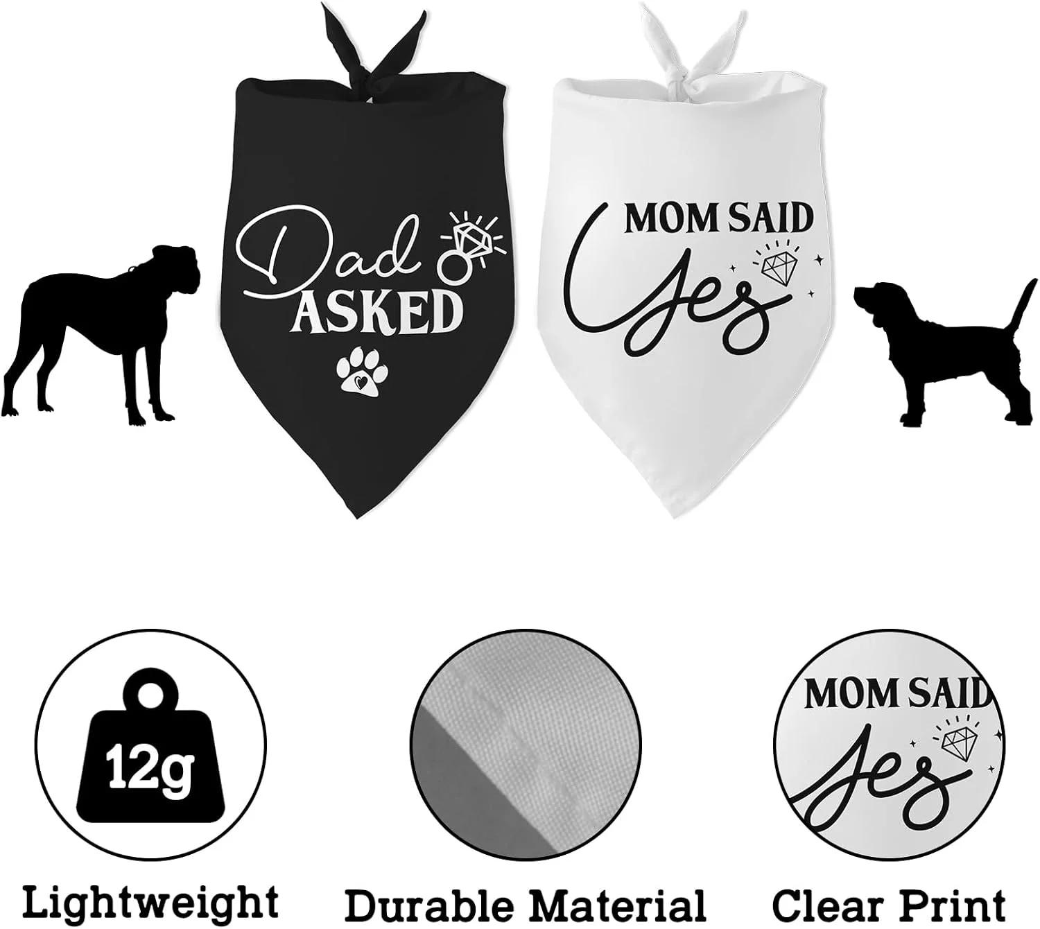 دو بسته دستمال گردن سگ با طرح "پدر پرسید مادر گفت بله"، هدیه جشن عروسی، دستمال گردن توله سگ، ساقدوش عروس، اکسسوری عکس نامزدی عروسی برای دوستداران سگ، هدیه صاحب سگ