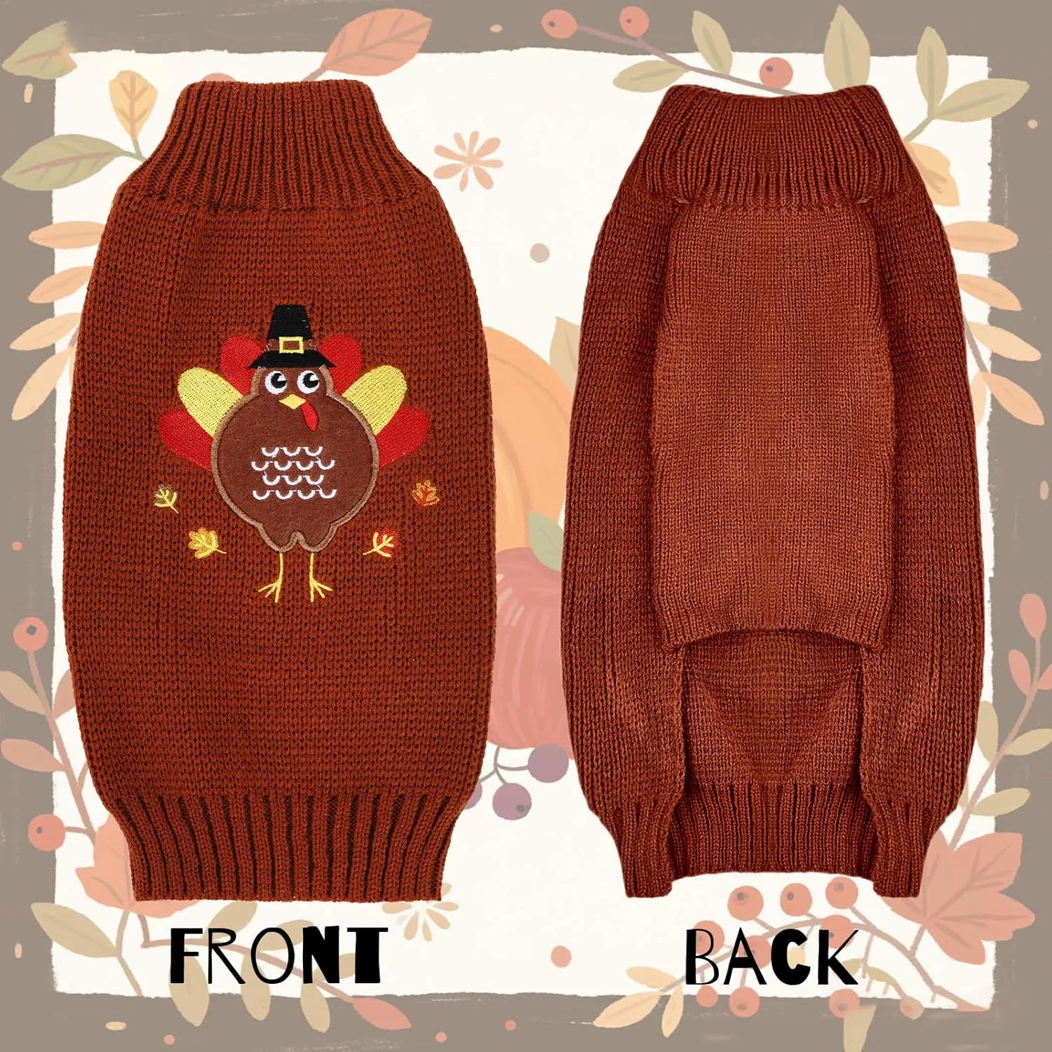 ژاکت سگ پسته ای با طرح شکرگزاری، لباس بافتنی زیبا برای توله سگ و گربه مناسب برای پاییز و تعطیلات شکرگزاری، سایز S