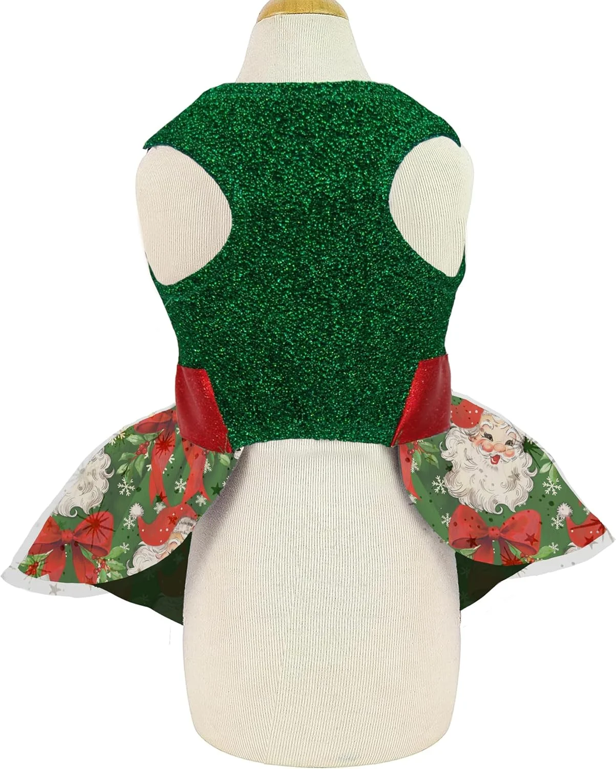 لباس سگ کریسمس، لباس جشن تعطیلات حیوانات خانگی، تاپ سبز براق با پاپیون قرمز اکلیلی و دامن طرح بابانوئل لباس سگ کریسمس، لباس جشن تعطیلات حیوانات خانگی، تاپ سبز براق با پاپیون قرمز اکلیلی و دامن طرح بابانوئل