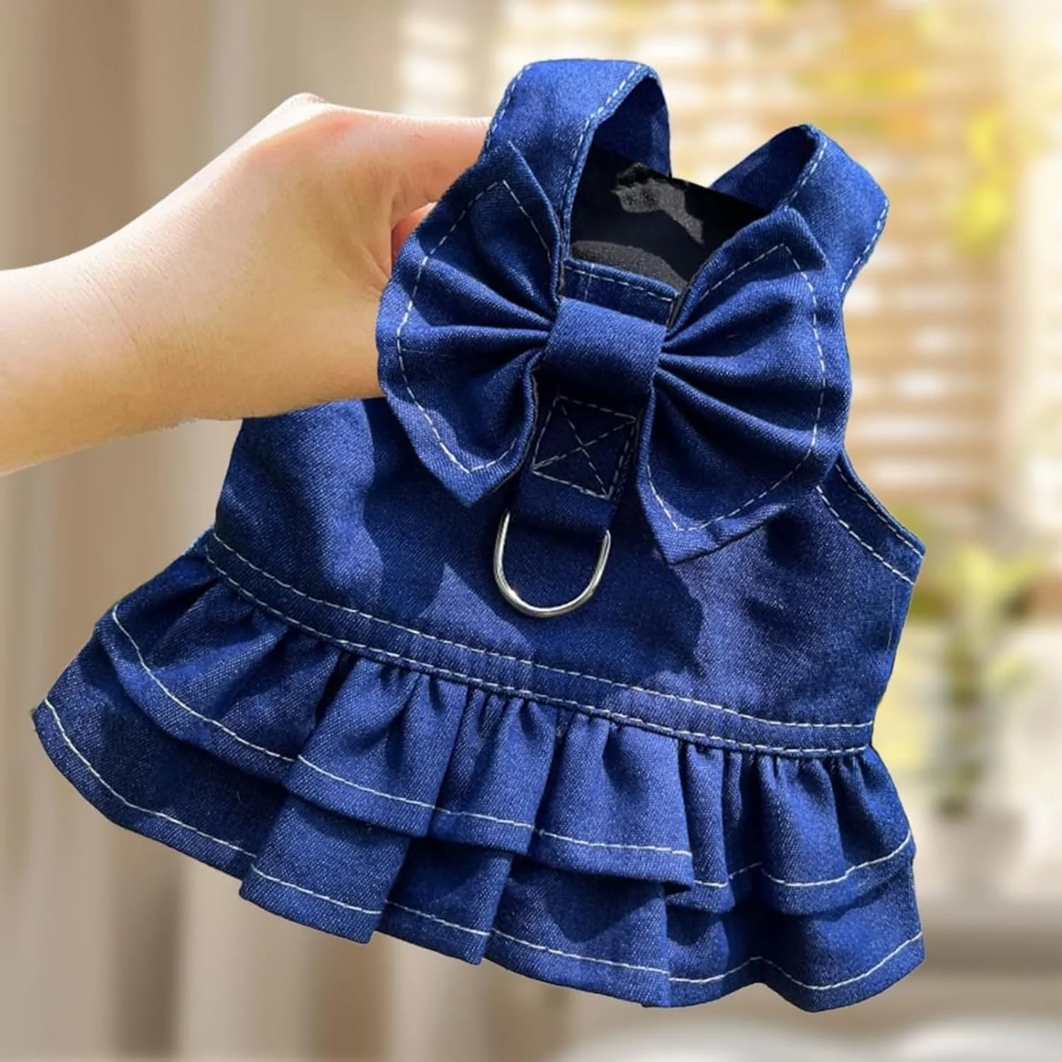 لباس سگ جین، پیراهن پرنسسی پاپیونی با حلقه قلاده، لباس تابستانی سگ برای سگ های سایز متوسط، بزرگ، گربه، حیوانات خانگی کوچک لباس سگ جین، پیراهن پرنسسی پاپیونی با حلقه قلاده، لباس تابستانی سگ برای سگ های سایز متوسط، بزرگ، گربه، حیوانات خانگی کوچک