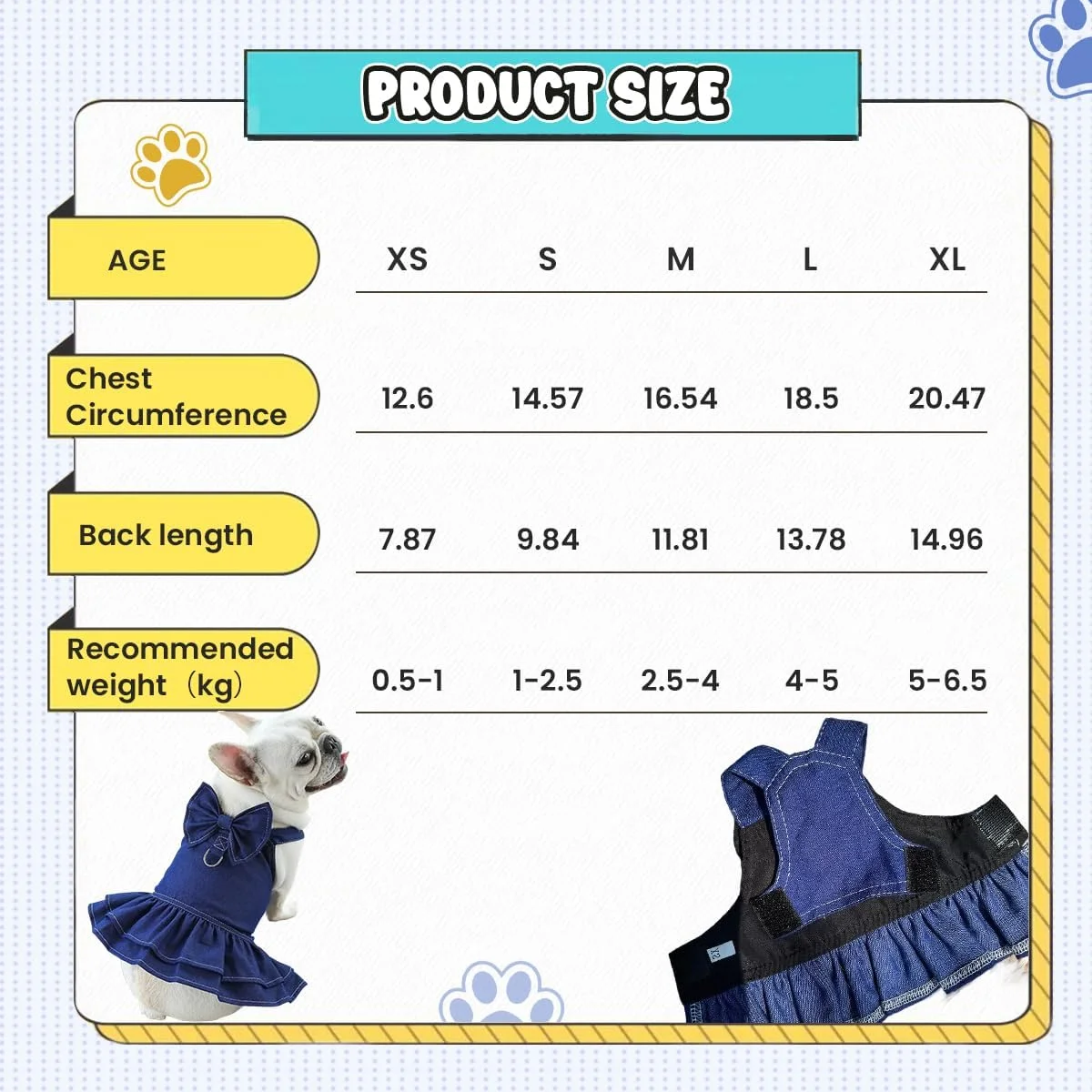 لباس سگ جین، پیراهن پرنسسی پاپیونی با حلقه قلاده، لباس تابستانی سگ برای سگ های سایز متوسط، بزرگ، گربه، حیوانات خانگی کوچک