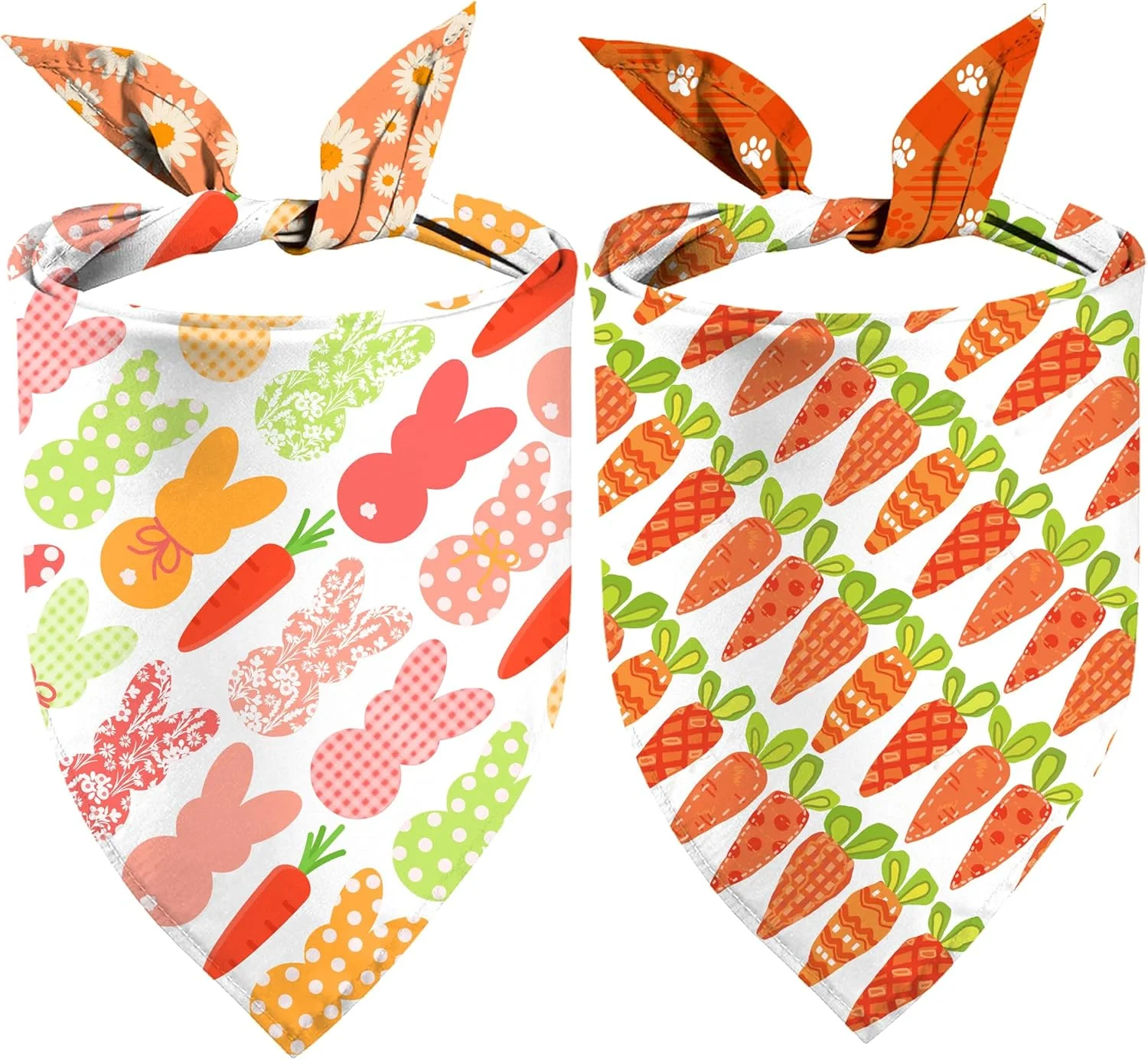 دو عدد دستمال گردن سگ با طرح عید پاک، شال گردن سگ با طرح خرگوش و هویج برای سگ های دختر و پسر، دستمال گردن قابل تنظیم برای حیوانات خانگی، دستمال گردن دو طرفه برای سگ های کوچک، متوسط و بزرگ