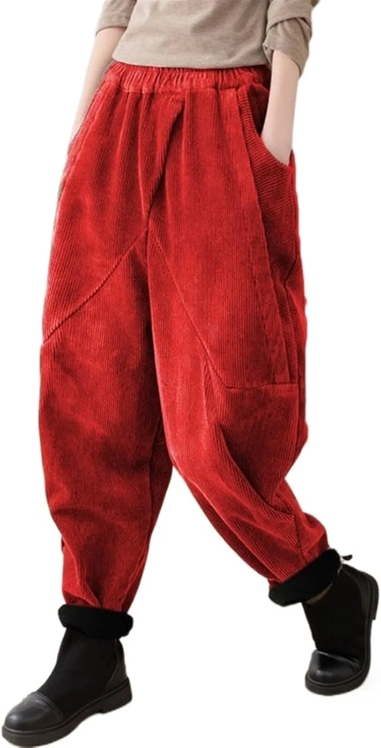 شلوار زنانه تِدنیدز، شلوار مخمل کبریتی زنانه، شلوار پاییزه و زمستانه بچگانه، لباس زیر بافتنی گشاد، شلوار زنانه (آبی تیره، 5XL)