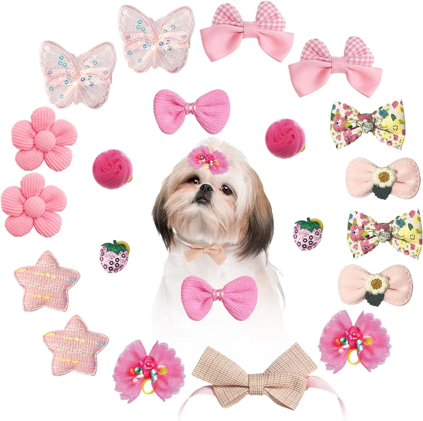 20 عدد پاپیون موی سگ صورتی، کش مو، گیره موی سگ، لوازم جانبی آرایش موی سگ و توله سگ کوچک، پاپیون گره ای کوچک با کش مو برای سگ های کوچک و متوسط