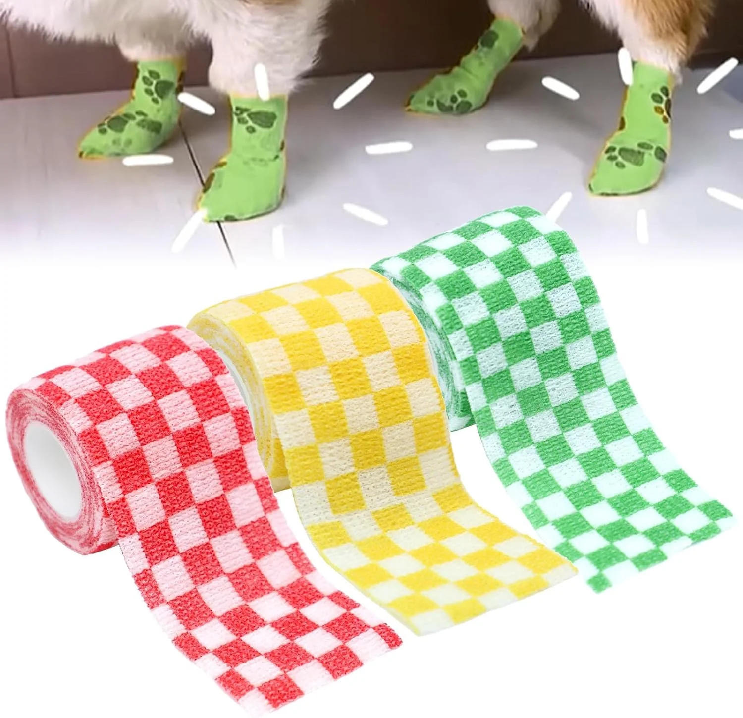 کفش بانداژی برای سگ ها، محافظ پنجه و چکمه، نوار خود چسب غیر بافته، پاپوش یکبار مصرف، عرض 10 سانتی متر برای سگ های کوچک، متوسط و بزرگ (3 عدد - D)