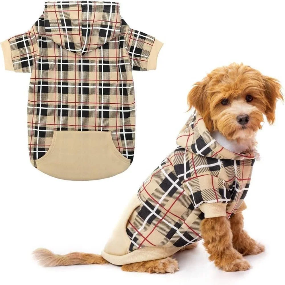 هودی سگ چهارخانه EXPAWLORER - پلیور نرم و گرم سگ به سبک بریتانیایی با سوراخ بند قلاده، لباس سگ کلاه دار مناسب هوای سرد، کت زمستانی برای سگ های کوچک، متوسط و بزرگ، سایز کوچک