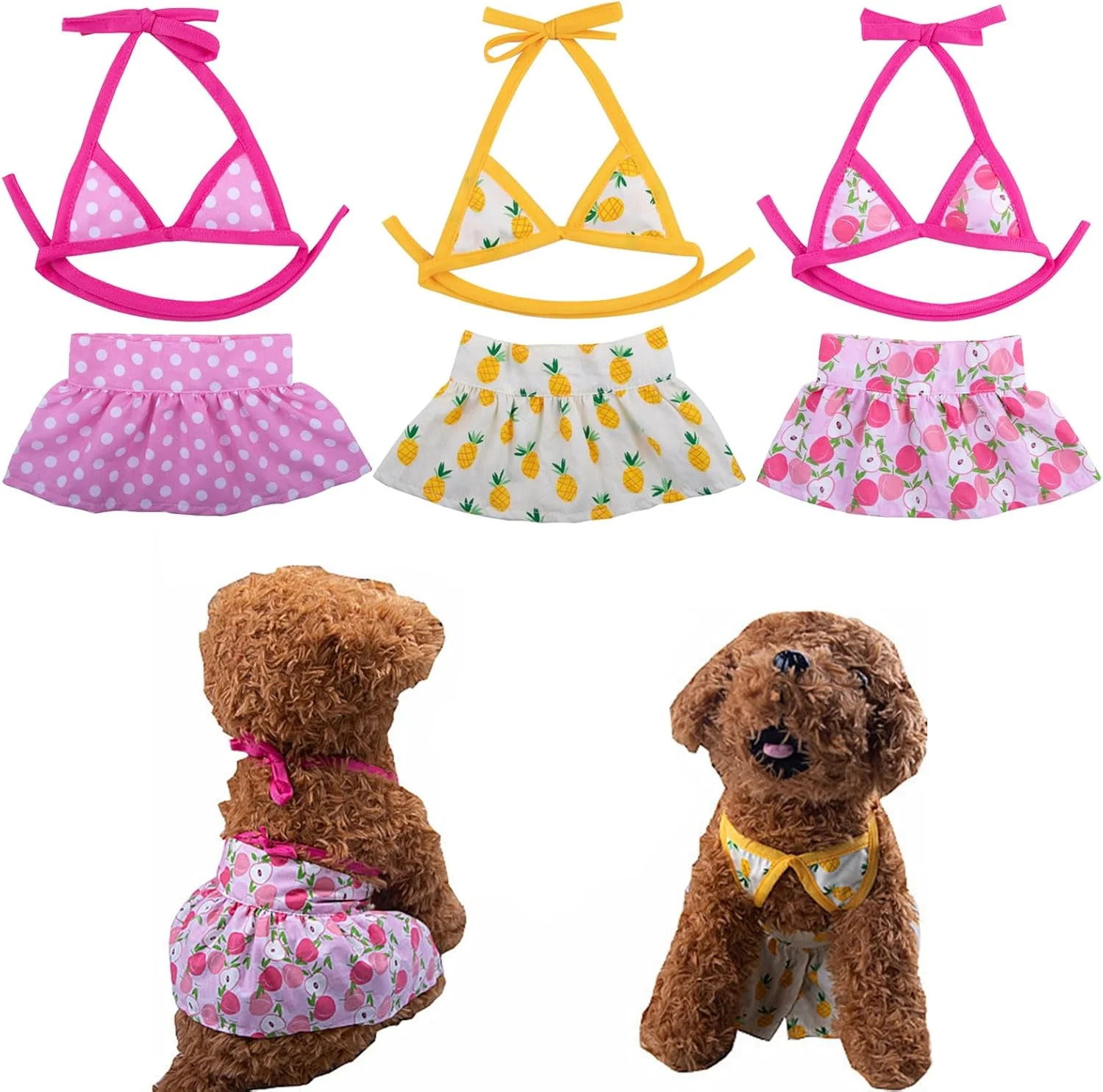 لباس ساحلی سگ ها، لباس شنای مد روز توله سگ با طرح گل، ست بیکینی و دامن شنا برای سگ های عروسکی و نژادهای کوچک