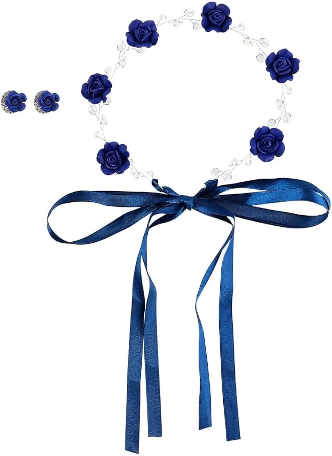 ست تاج سر عروس آبی ظریف با تاج گل کریستالی، تاج سر عروسی و ریسه موی گل رز، ست جواهرات گوشواره عروس برای زنان، لوازم جانبی موی عروسی ست تاج سر عروس آبی ظریف با تاج گل کریستالی، تاج سر عروسی و ریسه موی گل رز، ست جواهرات گوشواره عروس برای زنان، لوازم جانبی موی عروسی