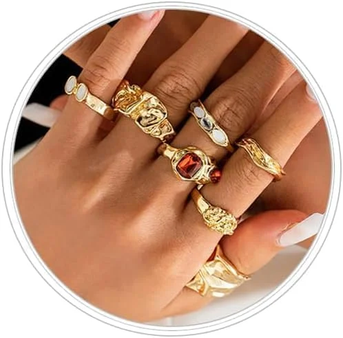 انگشترهای بند انگشتی زنانه KASTWAVE، روکش طلای 14 عیار/نقره با زیرکونیا کریستالی، انگشترهای باز قابل تنظیم، طراحی نامنظم مایع، مجموعه انگشترهای بیانیه ای برای جواهرات جشن انگشترهای بند انگشتی زنانه KASTWAVE، روکش طلای 14 عیار/نقره با زیرکونیا کریستالی، انگشترهای باز قابل تنظیم، طراحی نامنظم مایع، مجموعه انگشترهای بیانیه ای برای جواهرات جشن