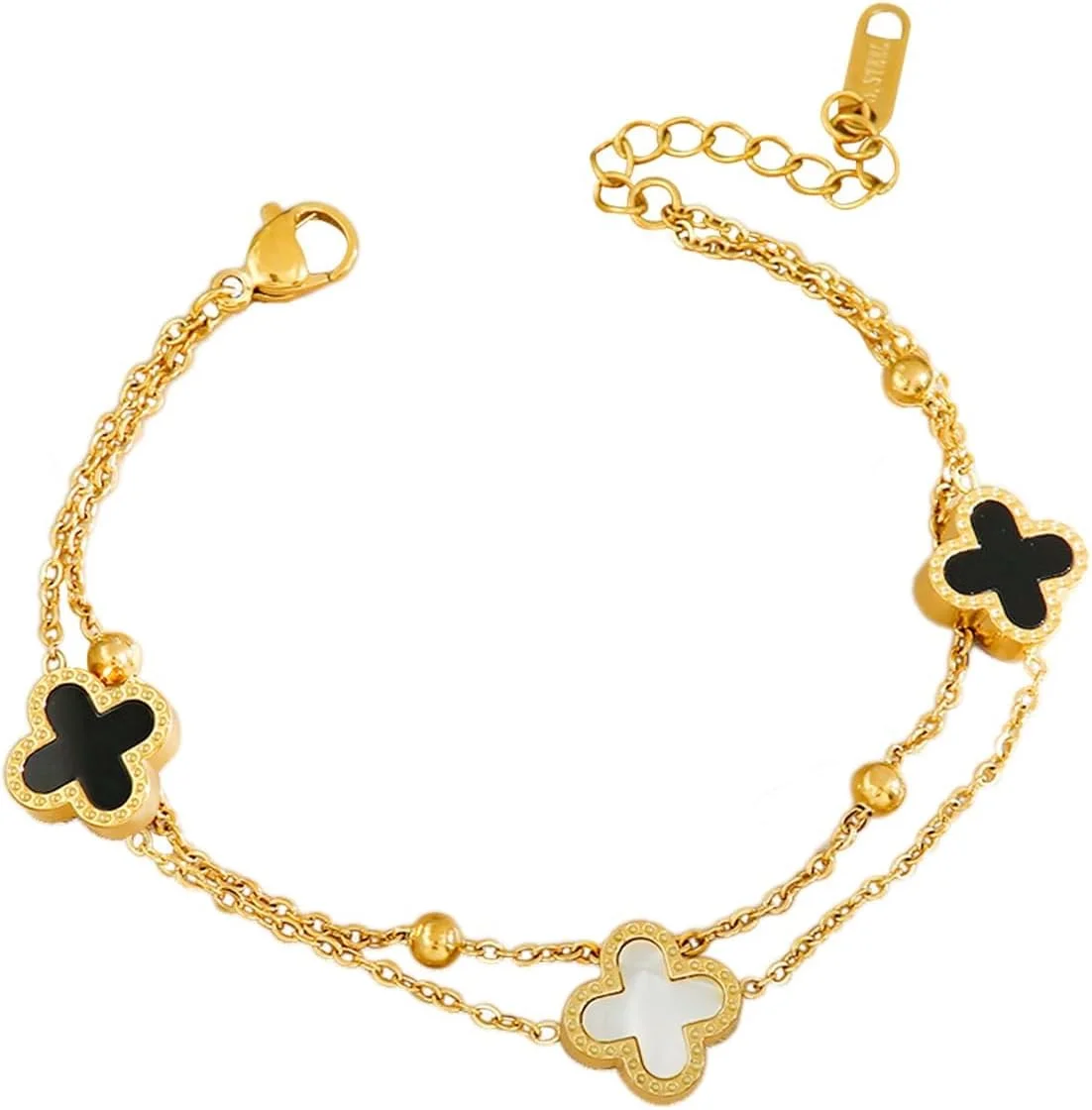 دستبند برگ شبدر، دستبند استیل تیتانیوم چهار برگ شبدر برای زنان و دختران، زیورآلات نماد شانس طلایی/نقره ای قابل تنظیم دستبند برگ شبدر، دستبند استیل تیتانیوم چهار برگ شبدر برای زنان و دختران، زیورآلات نماد شانس طلایی/نقره ای قابل تنظیم