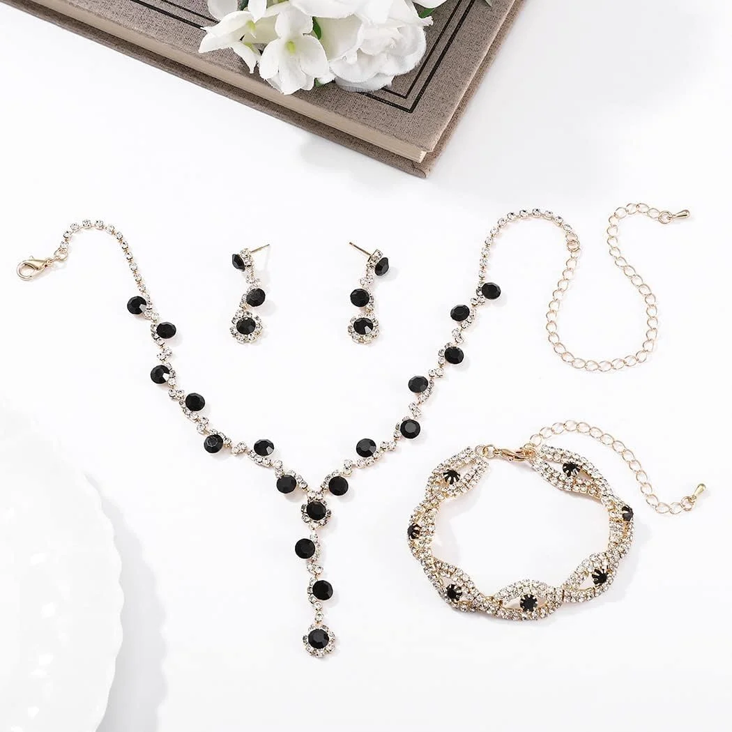 ست جواهرات مجلسی KASTWAVE - گردنبند کریستالی، دستبند و گوشواره برای عروسی، جشن و مناسبت های خاص - اکسسوری موی ایده آل برای بانوان و دختران (3 تکه) ست جواهرات مجلسی KASTWAVE - گردنبند کریستالی، دستبند و گوشواره برای عروسی، جشن و مناسبت های خاص - اکسسوری موی ایده آل برای بانوان و دختران (3 تکه)