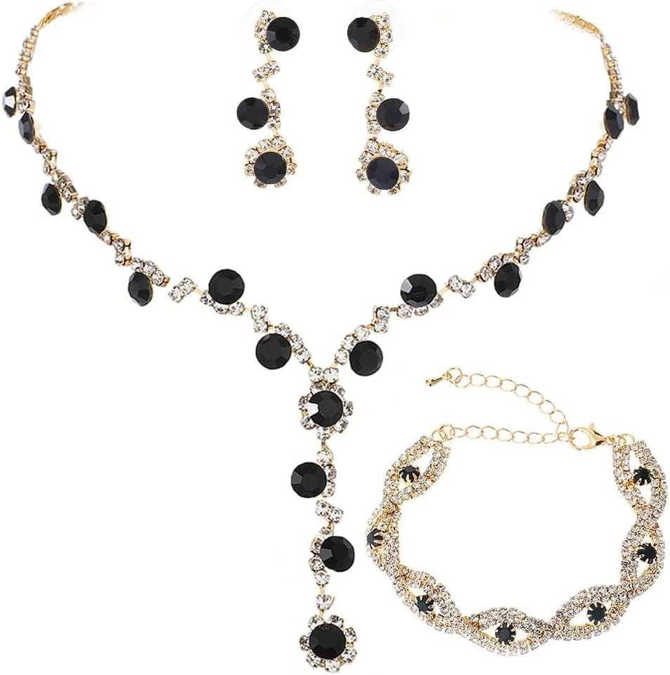 ست جواهرات مجلسی عروس با کریستال - شامل گردنبند، دستبند و گوشواره برای عروسی، جشنها و مناسبتهای ویژه - اکسسوری موی بینظیر برای خانمها و دختران (3 تکه) ست جواهرات مجلسی عروس با کریستال - شامل گردنبند، دستبند و گوشواره برای عروسی، جشنها و مناسبتهای ویژه - اکسسوری موی بینظیر برای خانمها و دختران (3 تکه)