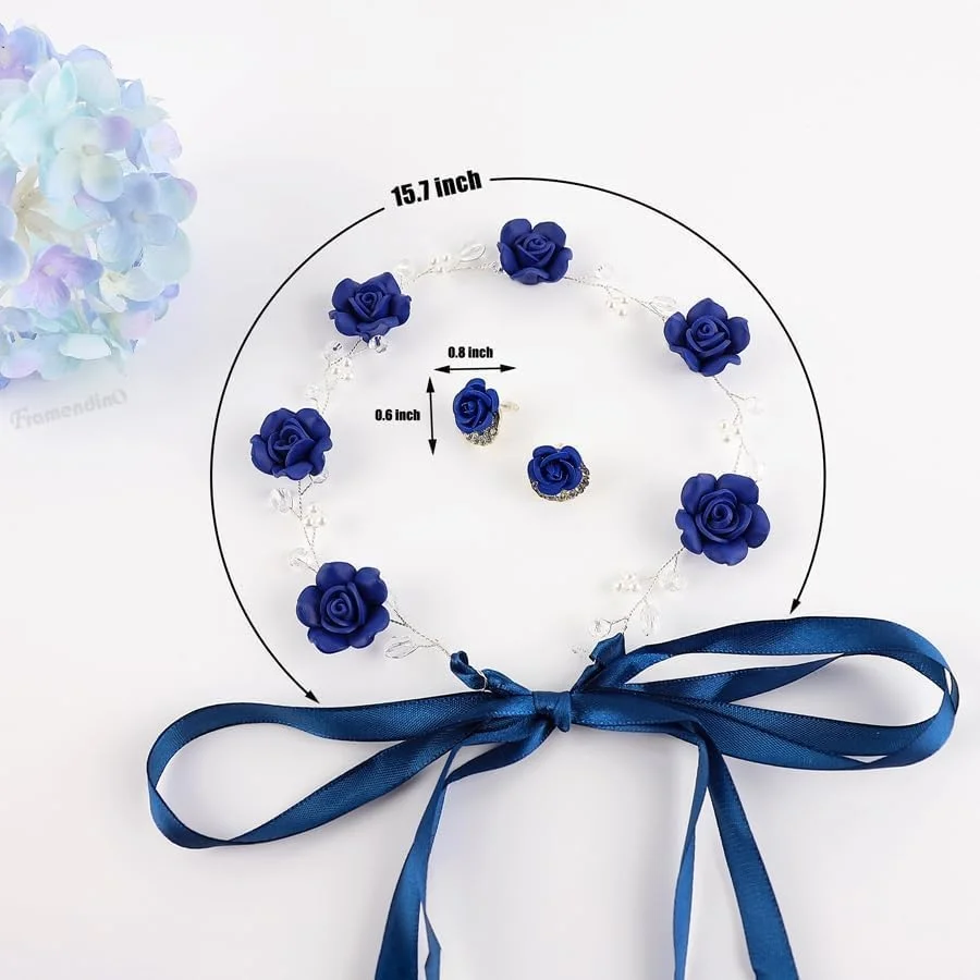 ست تاج سر عروس آبی ظریف با تاج گل کریستالی، تاج سر عروسی و ریسه موی گل رز، ست جواهرات گوشواره عروس برای زنان، لوازم جانبی موی عروسی ست تاج سر عروس آبی ظریف با تاج گل کریستالی، تاج سر عروسی و ریسه موی گل رز، ست جواهرات گوشواره عروس برای زنان، لوازم جانبی موی عروسی