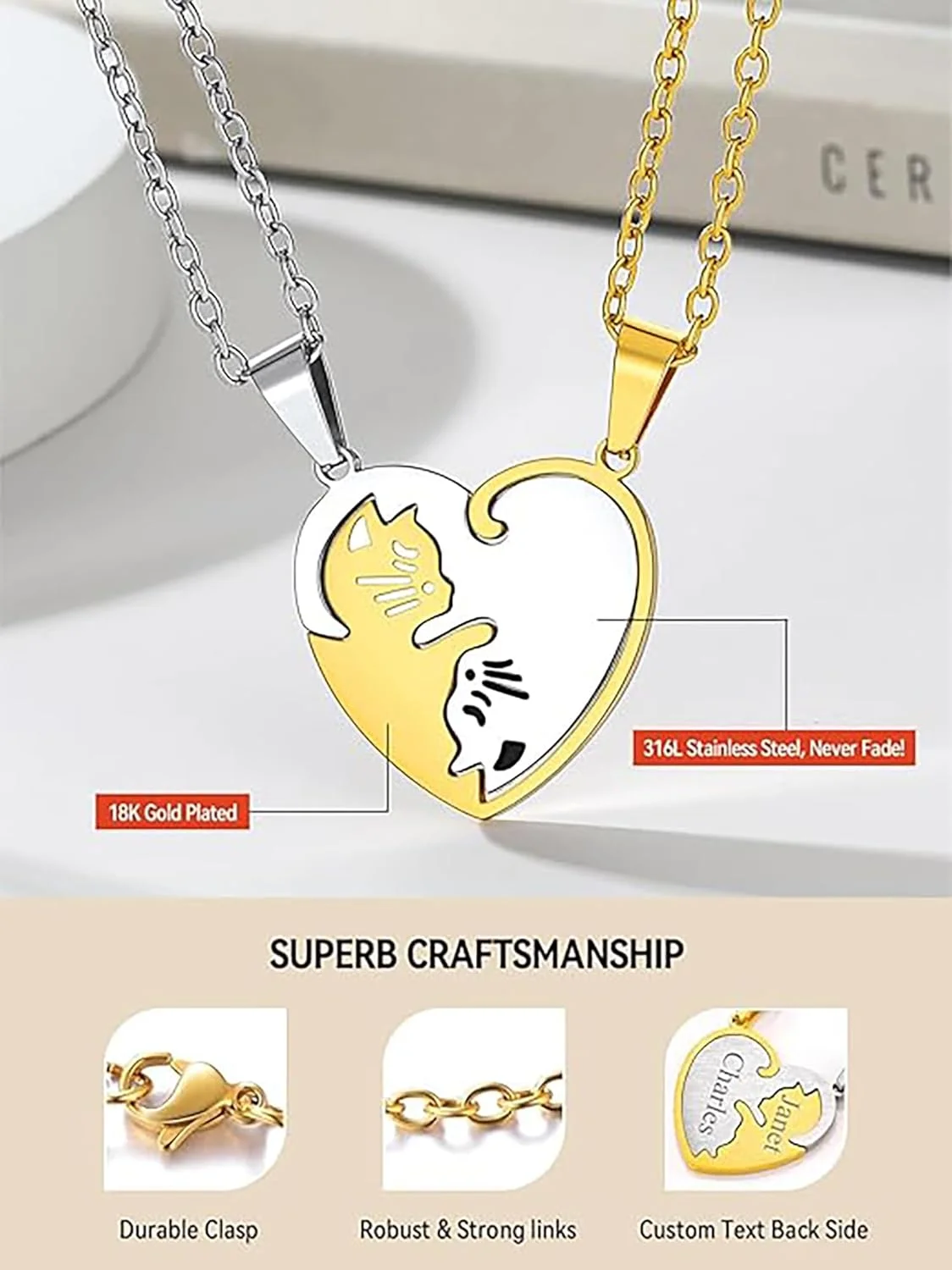 گردنبند ست گربه برای زوج ها و بهترین دوستان، آویز قلب دوستی برای 2 مرد و زن، گردنبند استیل کیتی، جواهرات BFF، هدیه سالگرد تولد کریسمس گردنبند ست گربه برای زوج ها و بهترین دوستان، آویز قلب دوستی برای 2 مرد و زن، گردنبند استیل کیتی، جواهرات BFF، هدیه سالگرد تولد کریسمس