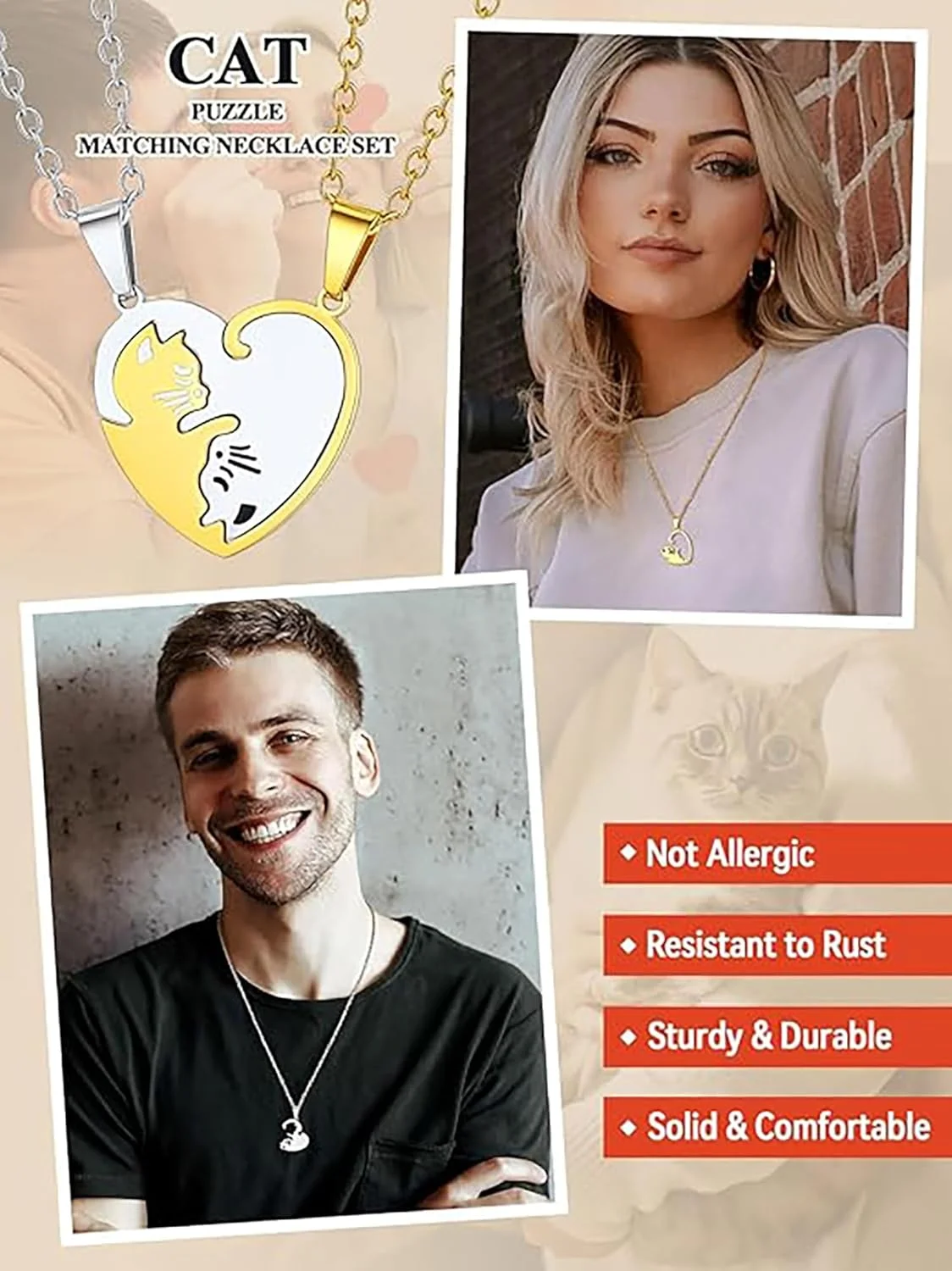 گردنبند ست گربه برای زوج ها و بهترین دوستان، آویز قلب دوستی برای 2 مرد و زن، گردنبند استیل کیتی، جواهرات BFF، هدیه سالگرد تولد کریسمس گردنبند ست گربه برای زوج ها و بهترین دوستان، آویز قلب دوستی برای 2 مرد و زن، گردنبند استیل کیتی، جواهرات BFF، هدیه سالگرد تولد کریسمس