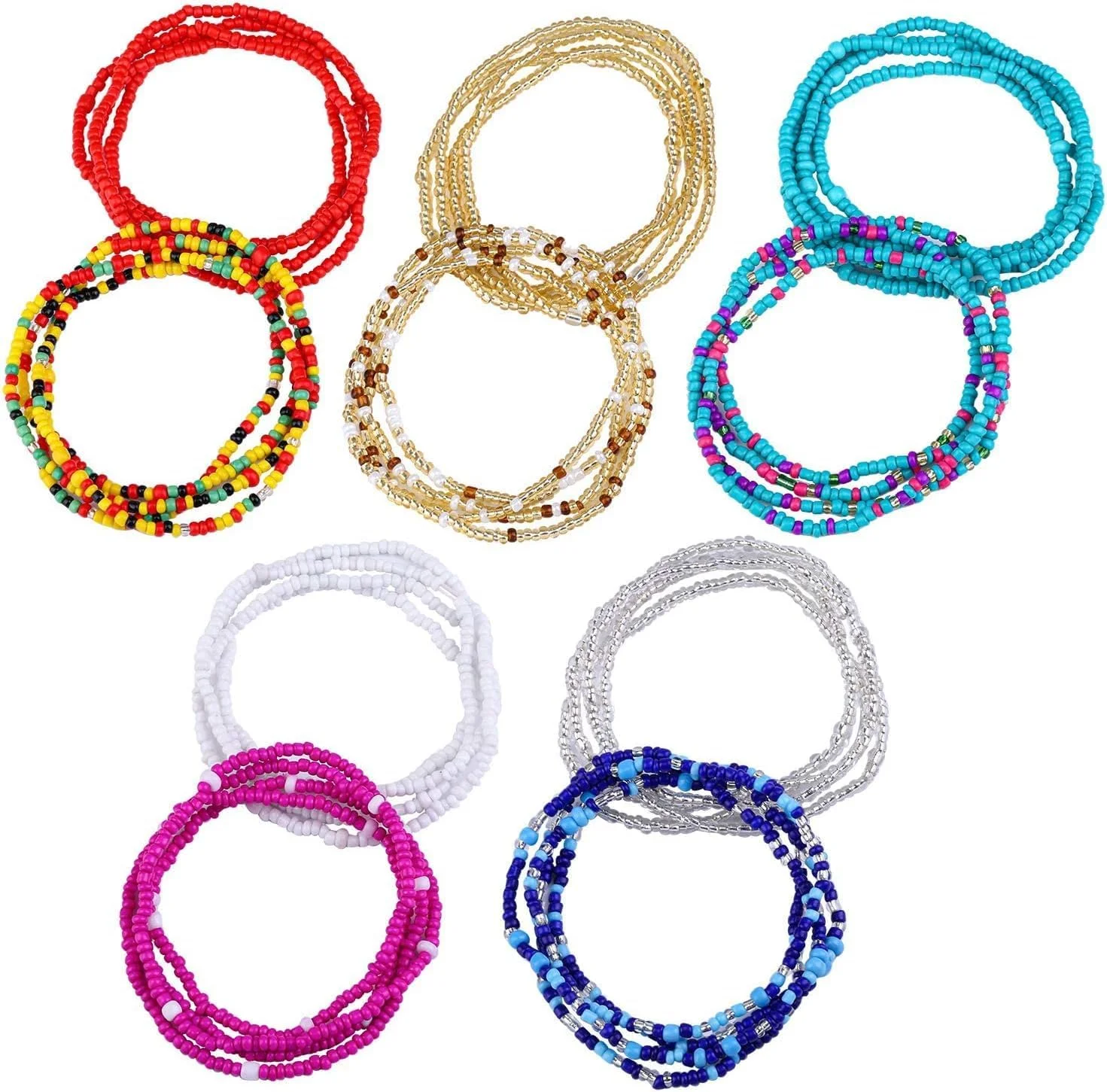 ست مهره کمر 10 عددی KASTWAVE با جعبه، زنجیر بدن رنگارنگ، مهره شکم، جواهرات بیکینی تابستانی برای زنان و دختران