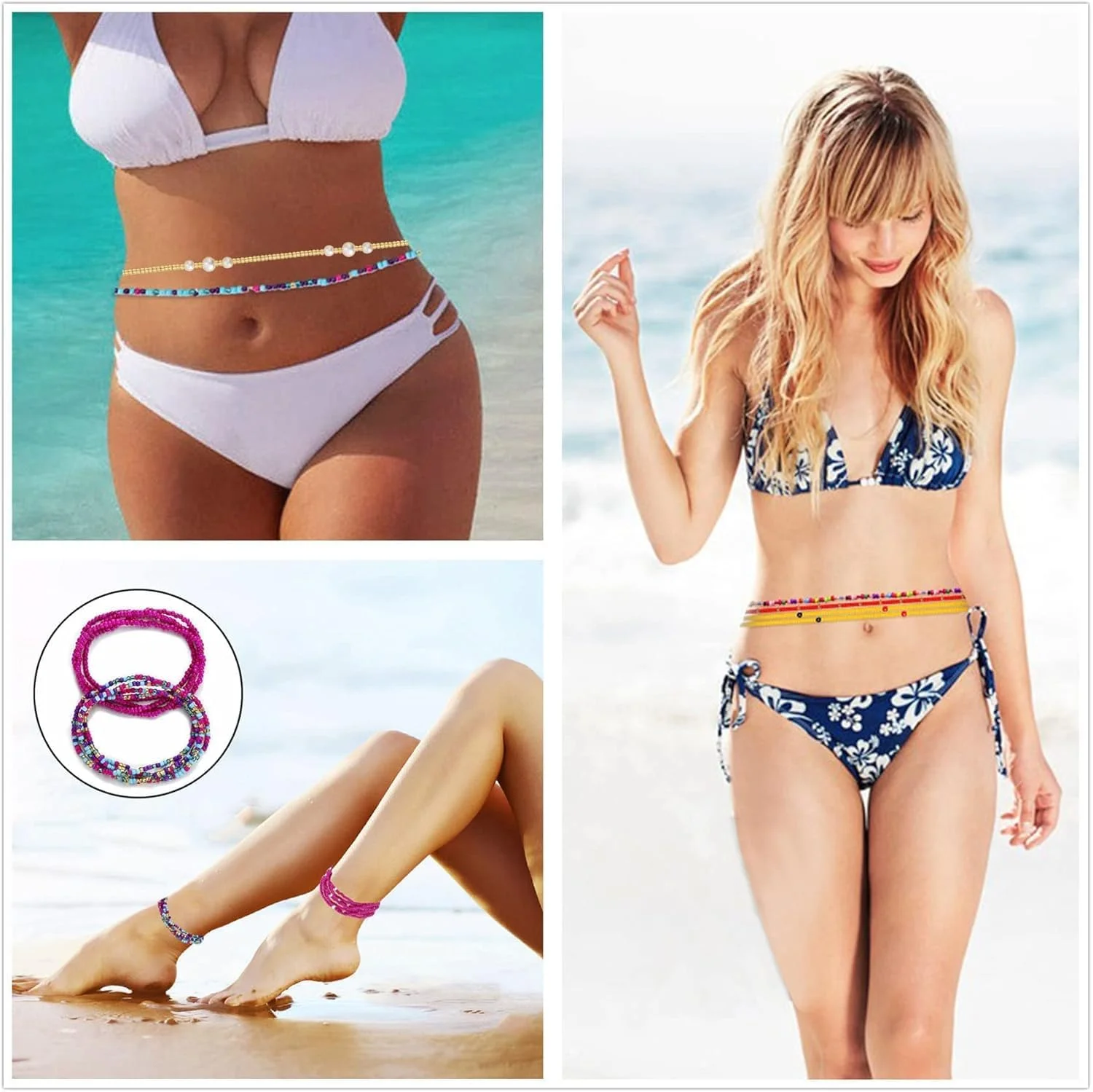 ست مهره کمر 10 عددی KASTWAVE با جعبه، زنجیر بدن رنگارنگ، مهره شکم، جواهرات بیکینی تابستانی برای زنان و دختران ست مهره کمر 10 عددی KASTWAVE با جعبه، زنجیر بدن رنگارنگ، مهره شکم، جواهرات بیکینی تابستانی برای زنان و دختران