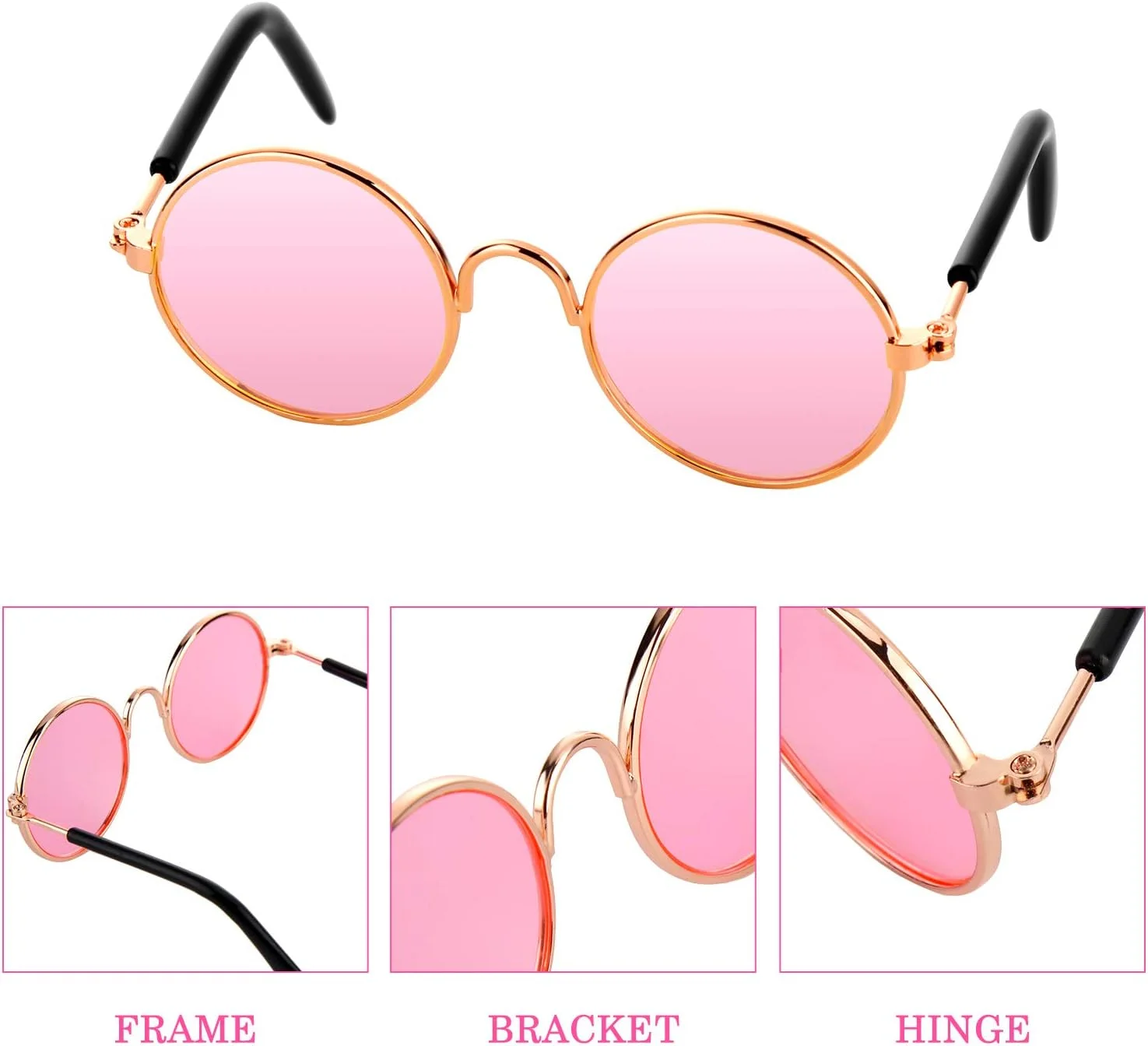 فریندا 10 عدد عینک آفتابی گربه سگ، عینک خنده دار حیوانات خانگی، فلزی گرد، کلاسیک یکپارچهسازی با سیستمعامل، سگ هیپی، لوازم جانبی عکس مهمانی، لباس مهمانی (رنگ های مختلف)