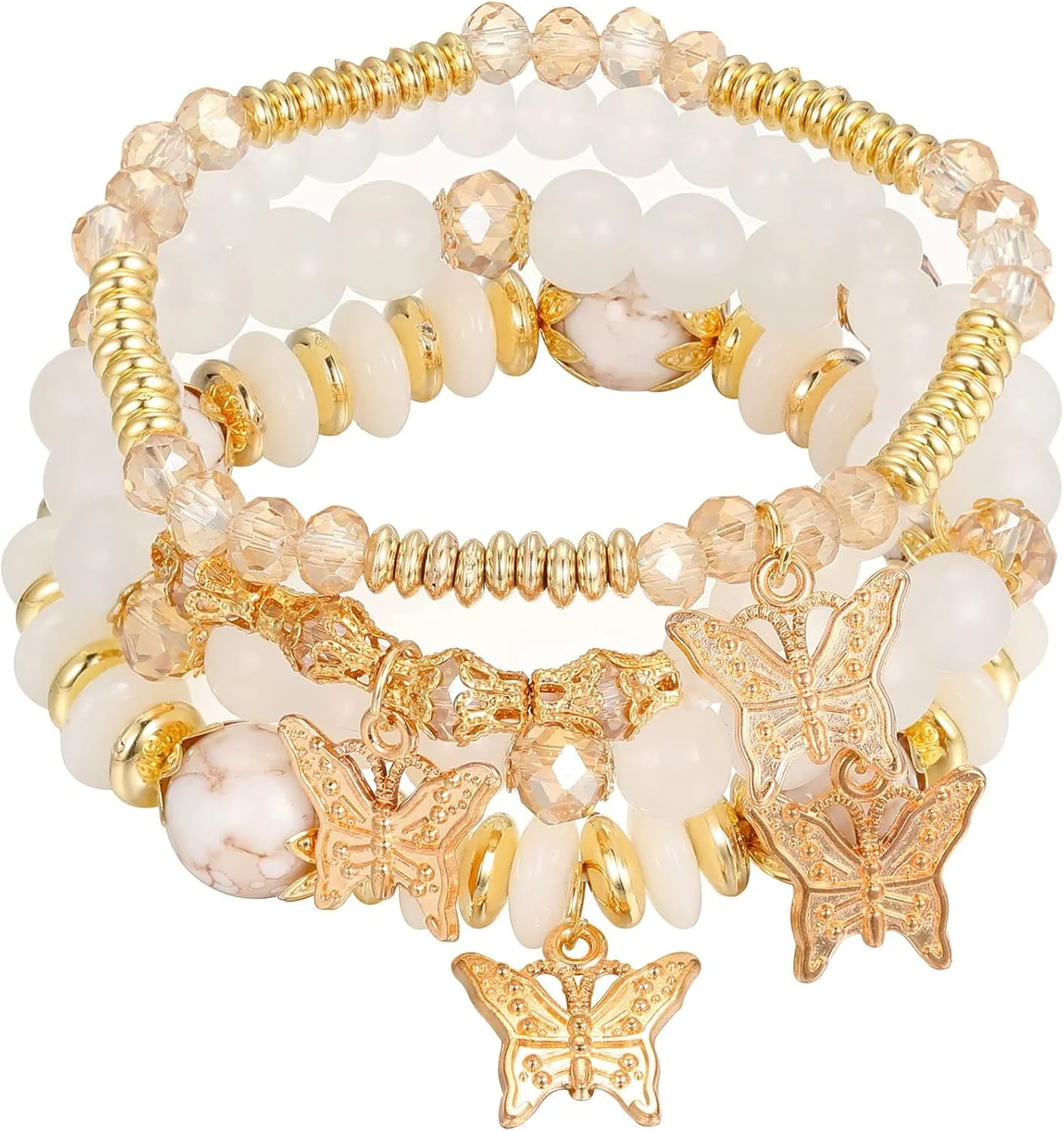 ست دستبندهای مهره ای طلایی بوهمی KASTWAVE با آویزهای پروانه ای رنگارنگ - جواهرات بوهو مد روز برای زنان و دختران