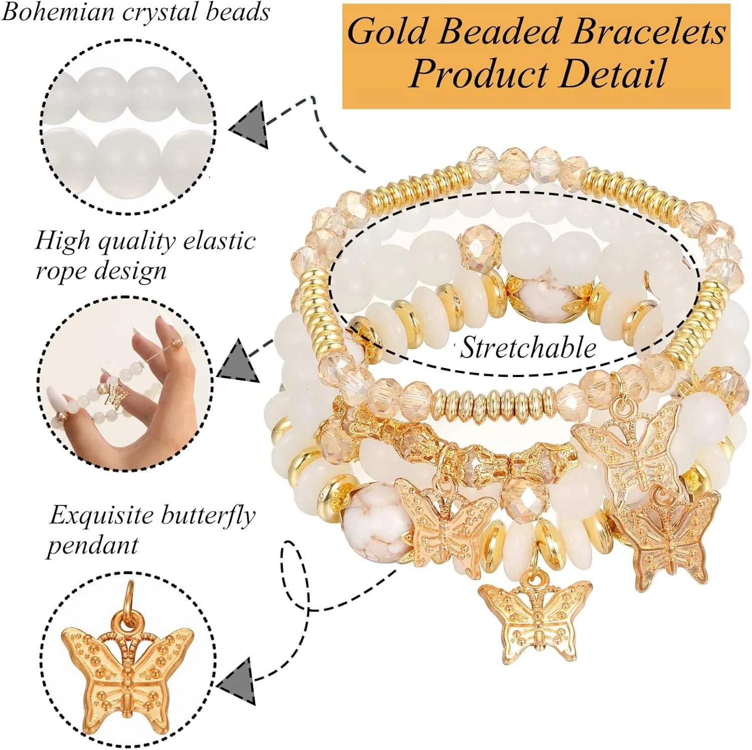 ست دستبندهای مهره ای طلایی بوهمی KASTWAVE با آویزهای پروانه ای رنگارنگ - جواهرات بوهو مد روز برای زنان و دختران ست دستبندهای مهره ای طلایی بوهمی KASTWAVE با آویزهای پروانه ای رنگارنگ - جواهرات بوهو مد روز برای زنان و دختران