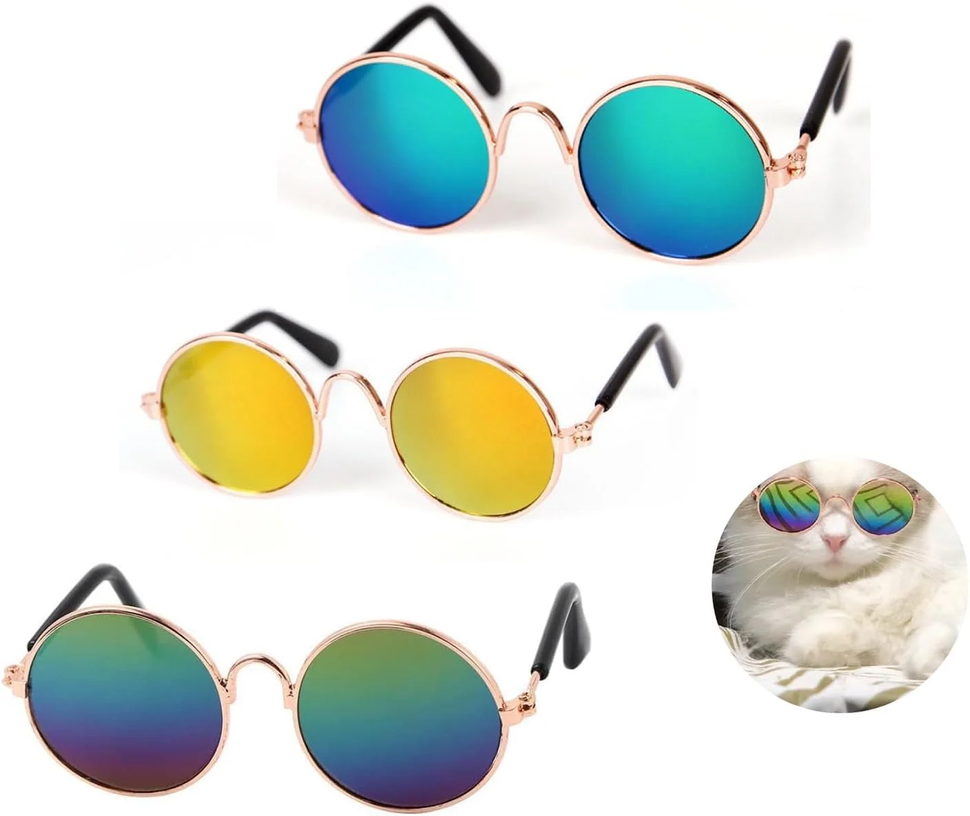 3 عدد عینک آفتابی بامزه و زیبا برای سگ های کوچک و گربه ها، عینک های کلاسیک رترو، لوازم جانبی عکس برداری و عینک های فانتزی