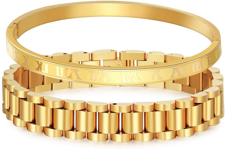دستبندهای روکش طلایی و نقره ای KASTWAVE برای مردان و زنان، دستبند النگویی اعداد رومی طلایی، دستبند کاف قابل تنظیم، دستبندهای جواهرات لوکس، هدیه یونیسکس