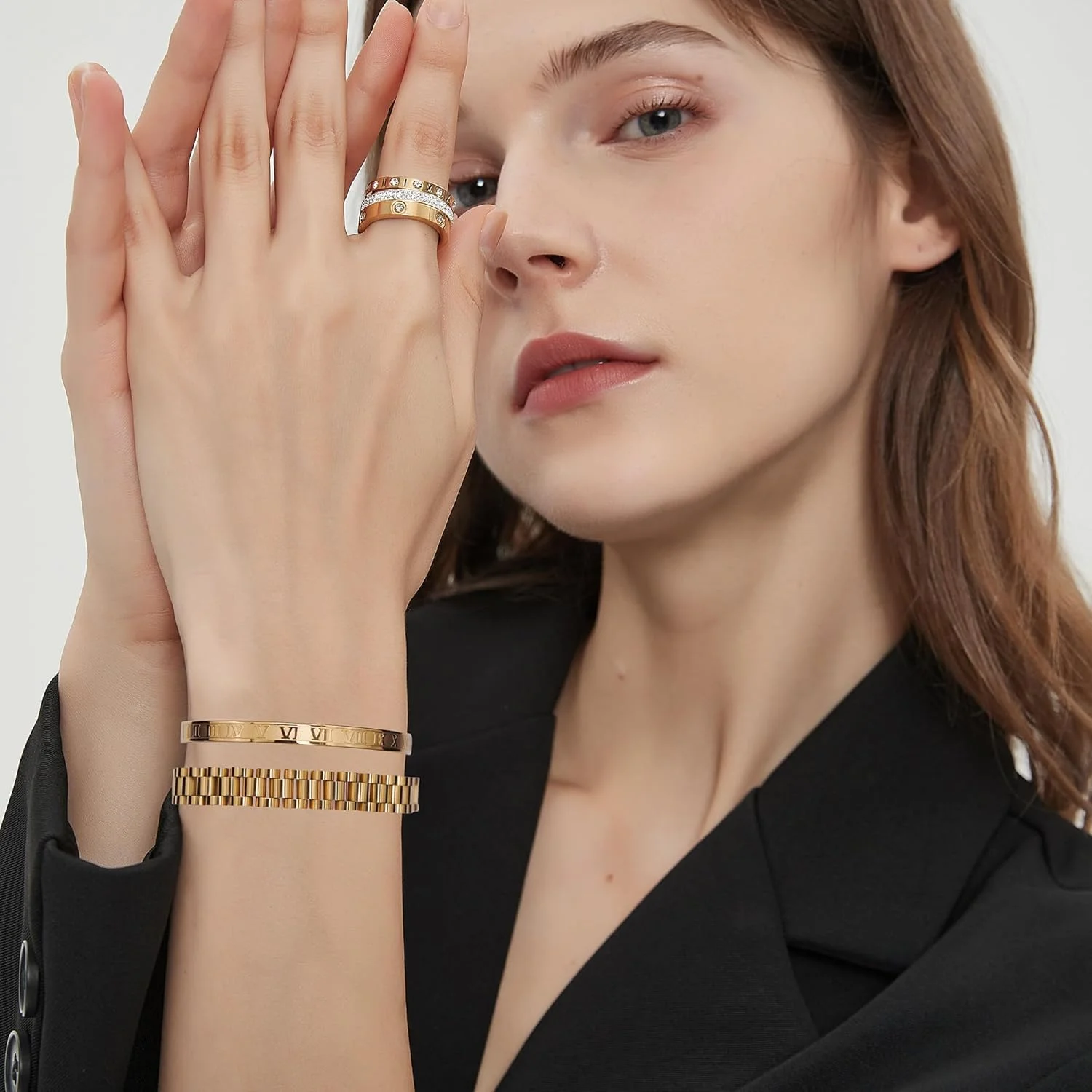 دستبندهای روکش طلایی و نقره ای KASTWAVE برای مردان و زنان، دستبند النگویی اعداد رومی طلایی، دستبند کاف قابل تنظیم، دستبندهای جواهرات لوکس، هدیه یونیسکس دستبندهای روکش طلایی و نقره ای KASTWAVE برای مردان و زنان، دستبند النگویی اعداد رومی طلایی، دستبند کاف قابل تنظیم، دستبندهای جواهرات لوکس، هدیه یونیسکس