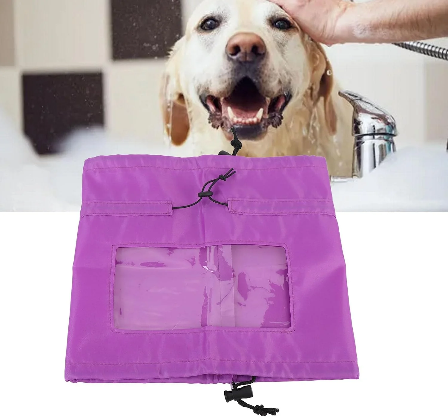 کلاه حمام سگ مدل کاپرا، شفاف و نرم، مناسب سگ های کوچک (بنفش)