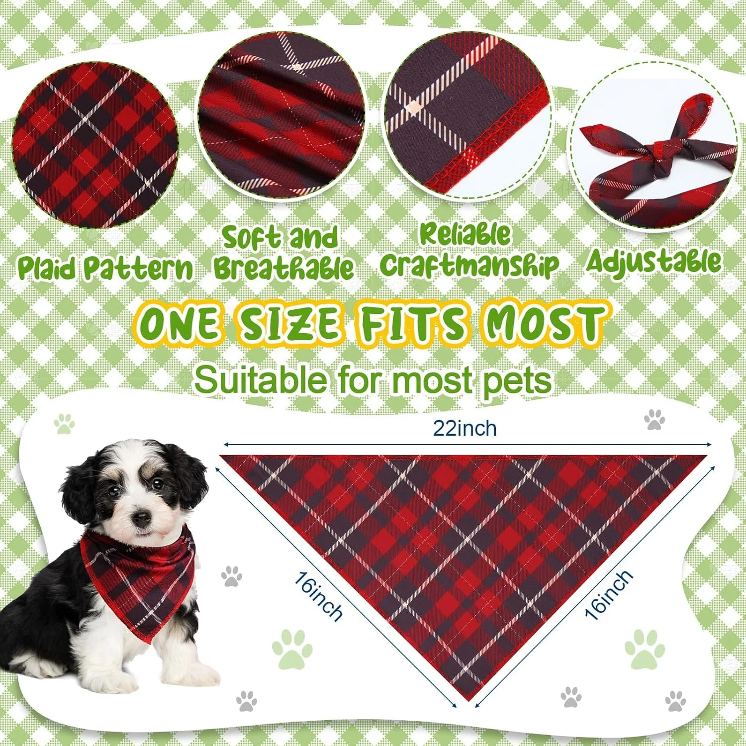 گِیوقا 240 عدد دستمال گردن سگ عمده فروشی طرح بهاره و تابستانه، پیشبند و دستمال سه گوش سگ، دستمال سر سگ قابل تنظیم برای سگ های کوچک، متوسط و بزرگ، گربه ها، لوازم جانبی لباس حیوانات خانگی (چهارخانه)