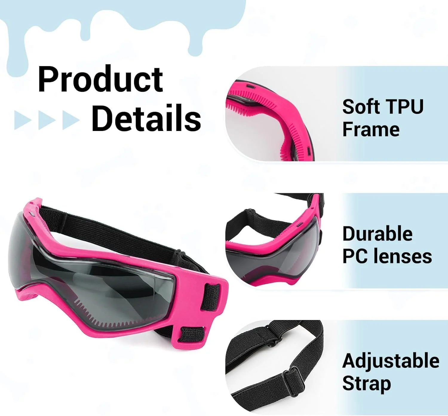 کلاه ایمنی سگ با عینک مخصوص سگ های کوچک، کلاه موتورسیکلت حیوانات خانگی قابل تنظیم با سوراخ های گوش، تجهیزات ایمنی برای توله سگ ها، کلاه موتوری با بند، ایده آل برای سواری و ماجراجویی در فضای باز، صورتی