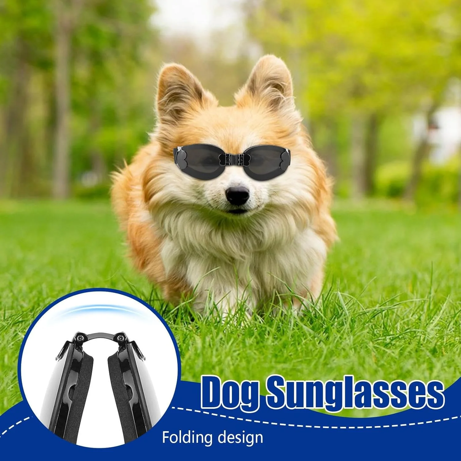 عینک آفتابی سگ نژاد متوسط | عینک آفتابی سایه توله سگ - سایه تاشو ضد تابش حیوانات خانگی با بند قابل تنظیم برای اسکی، کوهنوردی، دشت و دوچرخه سواری
