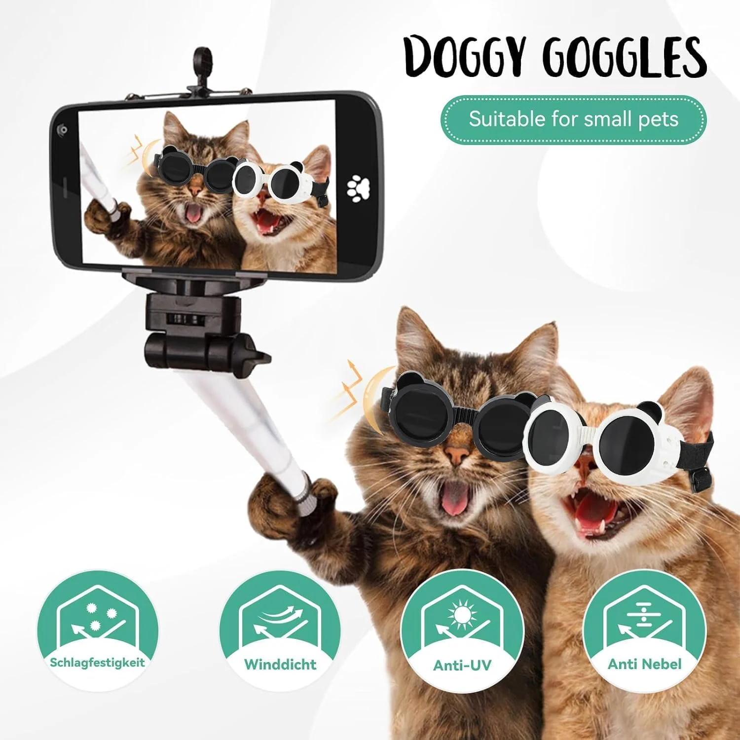 عینک محافظ سگ برای نژادهای کوچک، محافظت در برابر اشعه ماوراء بنفش/باد/گرد و غبار، عینک آفتابی توله سگ با بند قابل تنظیم، محافظ چشم برای سگ، ایده آل برای فضای باز، مسافرت، دوچرخه سواری، پیاده روی و ماشین سواری (سفید و مشکی) عینک محافظ سگ برای نژادهای کوچک، محافظت در برابر اشعه ماوراء بنفش/باد/گرد و غبار، عینک آفتابی توله سگ با بند قابل تنظیم، محافظ چشم برای سگ، ایده آل برای فضای باز، مسافرت، دوچرخه سواری، پیاده روی و ماشین سواری (سفید و مشکی)