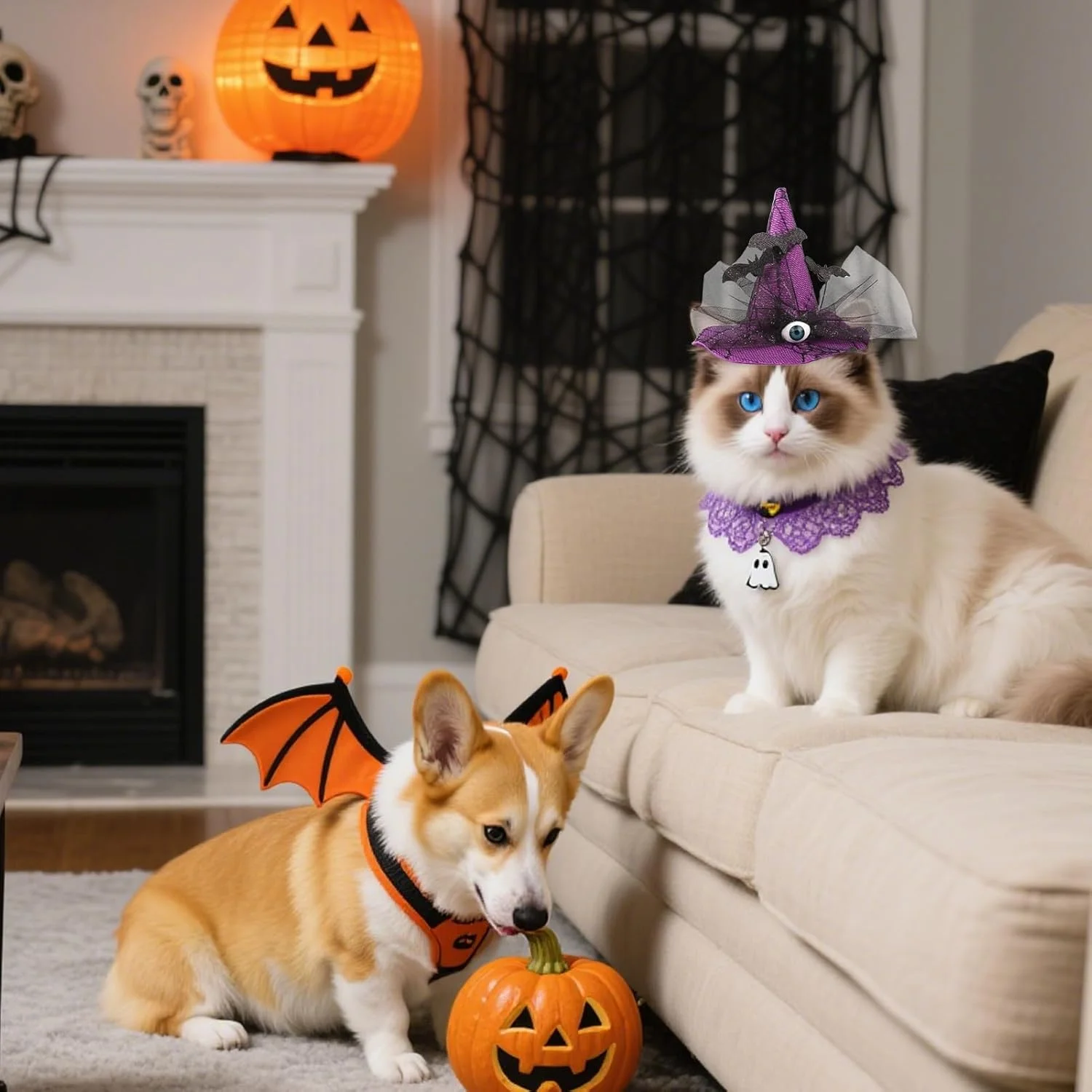 کلاه سگ هالووین، لباس هالووین برای سگ ها، با بند قابل تنظیم طرح چشم خفاشی، کلاه برای مهمانی با تم تعطیلات، نمایش حیوانات خانگی در فضای باز، نژاد متوسط