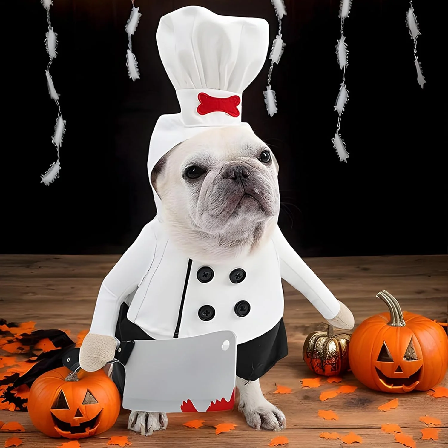 لباس هالووین گربه، لباس خنده دار آشپز سگ، لباس قابل تنظیم با کلاه آشپزی، لباس حیوانات خانگی ترسناک خنده دار، لوازم عکس برای پیاده روی در فضای باز