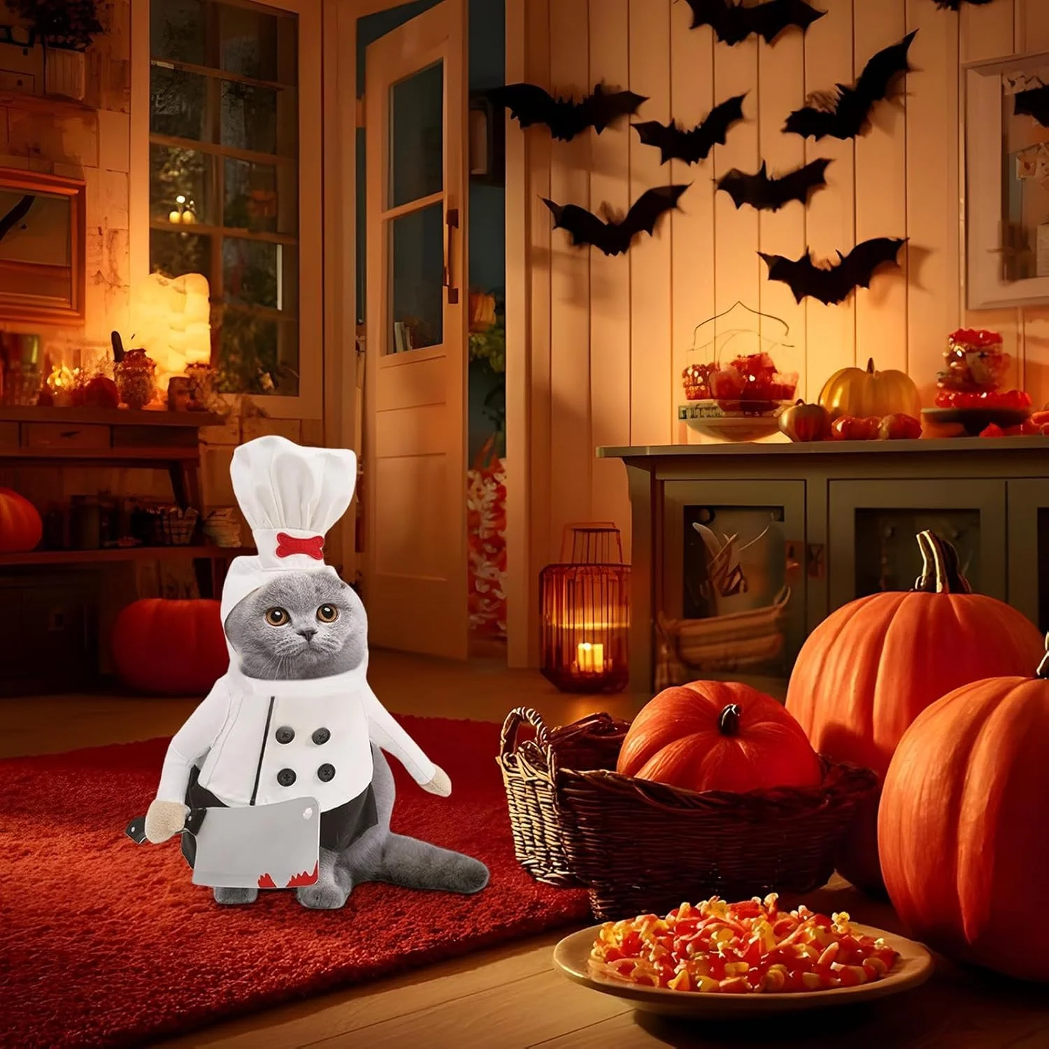 لباس هالووین سگ | لباس سرآشپز تعطیلات خنده دار، لباس حیوانات خانگی شبح آور با پیراهن سرآشپز و کلاه آشپزی برای توله سگ بچه گربه مهمانی در فضای باز تعطیلات خانگی