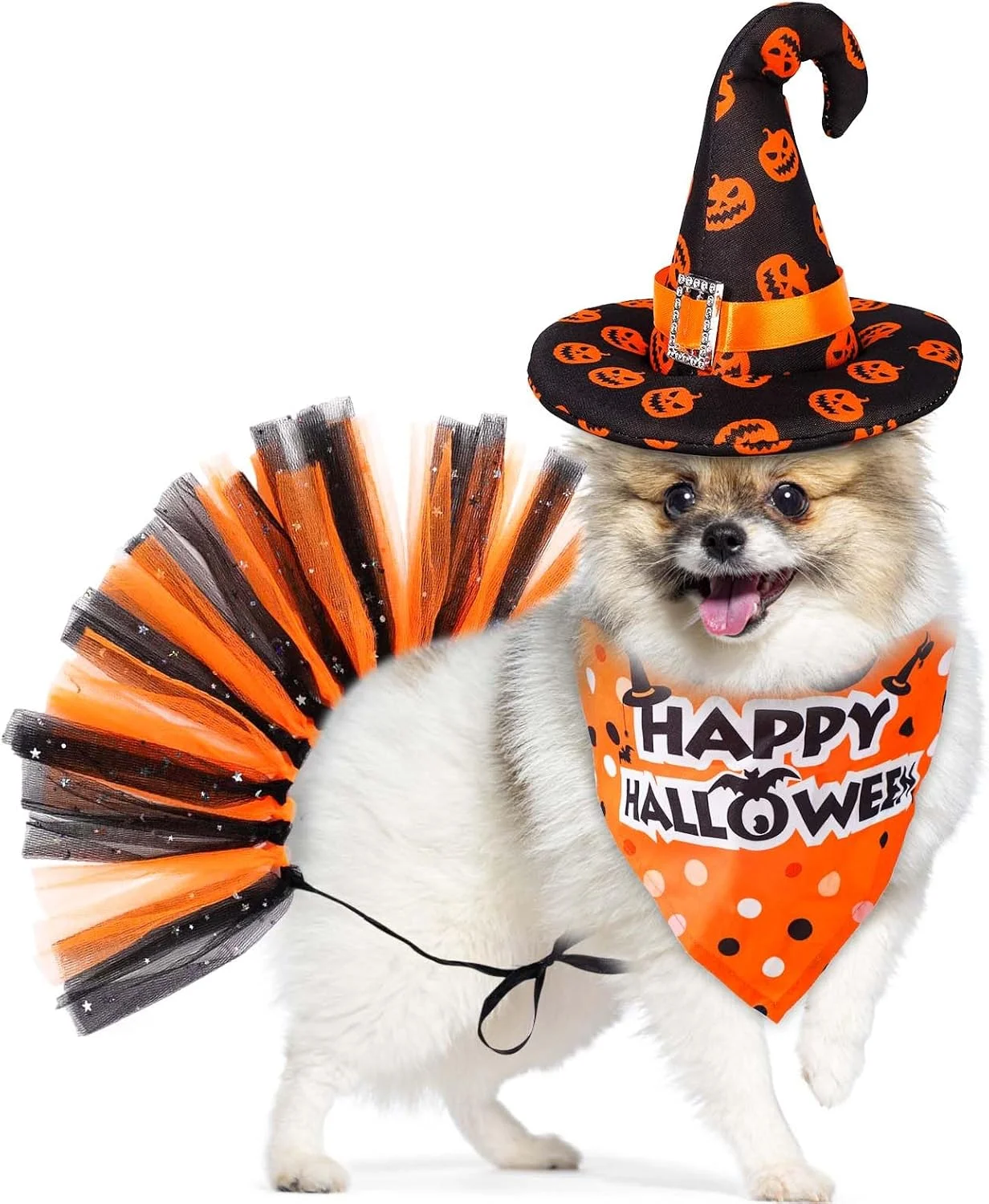 لباس هالووین سگ طرح کدو تنبل، لباس هالووین سگ پلی استر با کلاه جادوگر، شال مثلثی نارنجی، دامن توتو، پیش بند و لباس باله برای تزئینات مهمانی لباس هالووین سگ طرح کدو تنبل، لباس هالووین سگ پلی استر با کلاه جادوگر، شال مثلثی نارنجی، دامن توتو، پیش بند و لباس باله برای تزئینات مهمانی