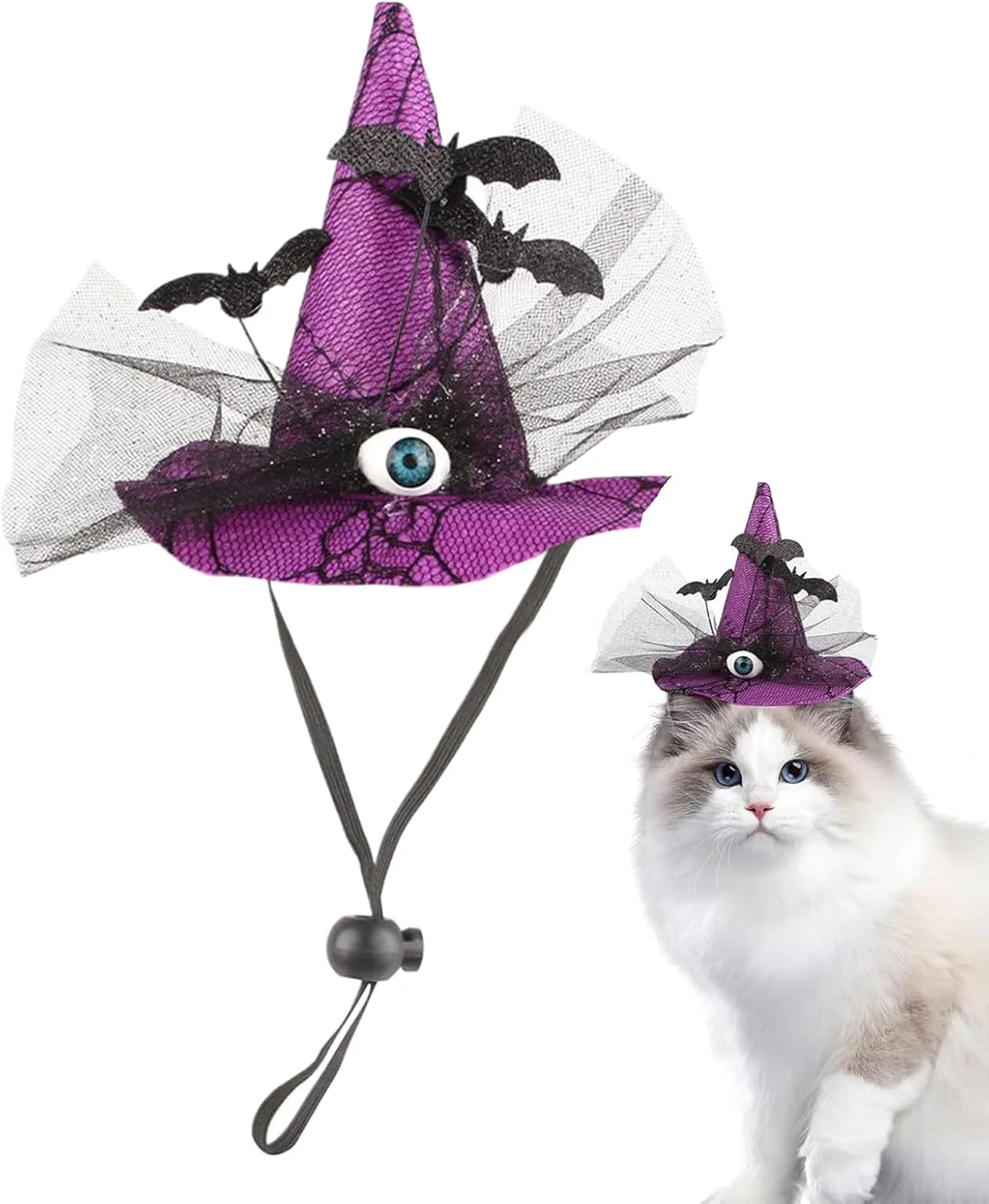 کلاه هالووین سگ - لباس هالووین سگ | کلاه جادوگری با طرح چشم و خفاش بند قابل تنظیم برای نژاد متوسط مناسب عکاسی مهمانی جشن شکرگزاری