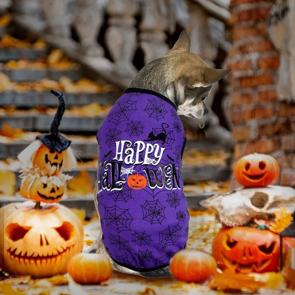 تی‌شرت سگانه هالووین، پنبه نرم، کشسان، سبک وزن، جلیقه بدون آستین، لباس گربه، مناسب برای سگ‌های کوچک، متوسط و بزرگ