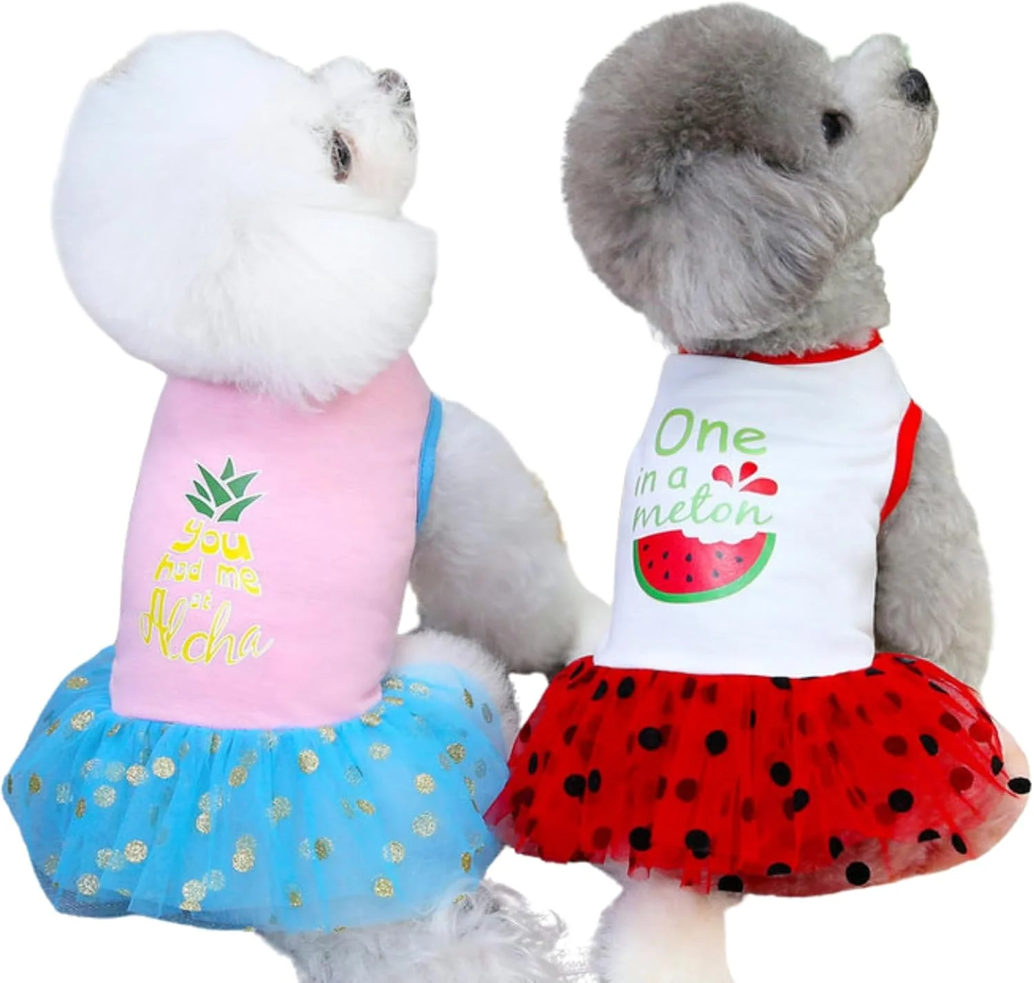 دو عدد لباس سگ پرنسسی، دامن توری طرح میوه لباس حیوانات خانگی، لباس توتو سگ، لباس تولد بدون آستین لباس تعطیلات برای سگ های کوچک دخترانه و گربه ها XS