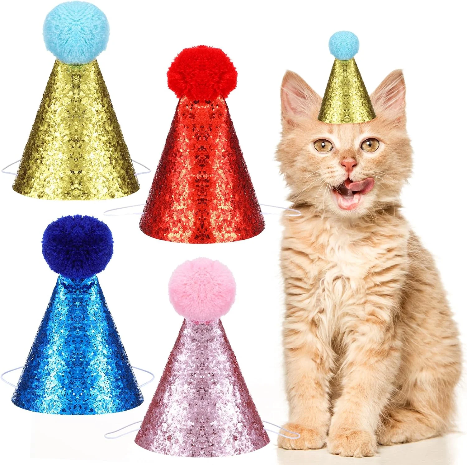 4 عدد مینی تل سر توله سگ بامزه کلاه تولد سگ کلاه گربه چند رنگ با پوم پوم کلاه جاز مهمانی حیوانات خانگی کریسمس لوازم تزئینی قابل تنظیم برای تعطیلات بچه گربه ها خرگوش ها سگ ها حیوانات کوچک دوستان