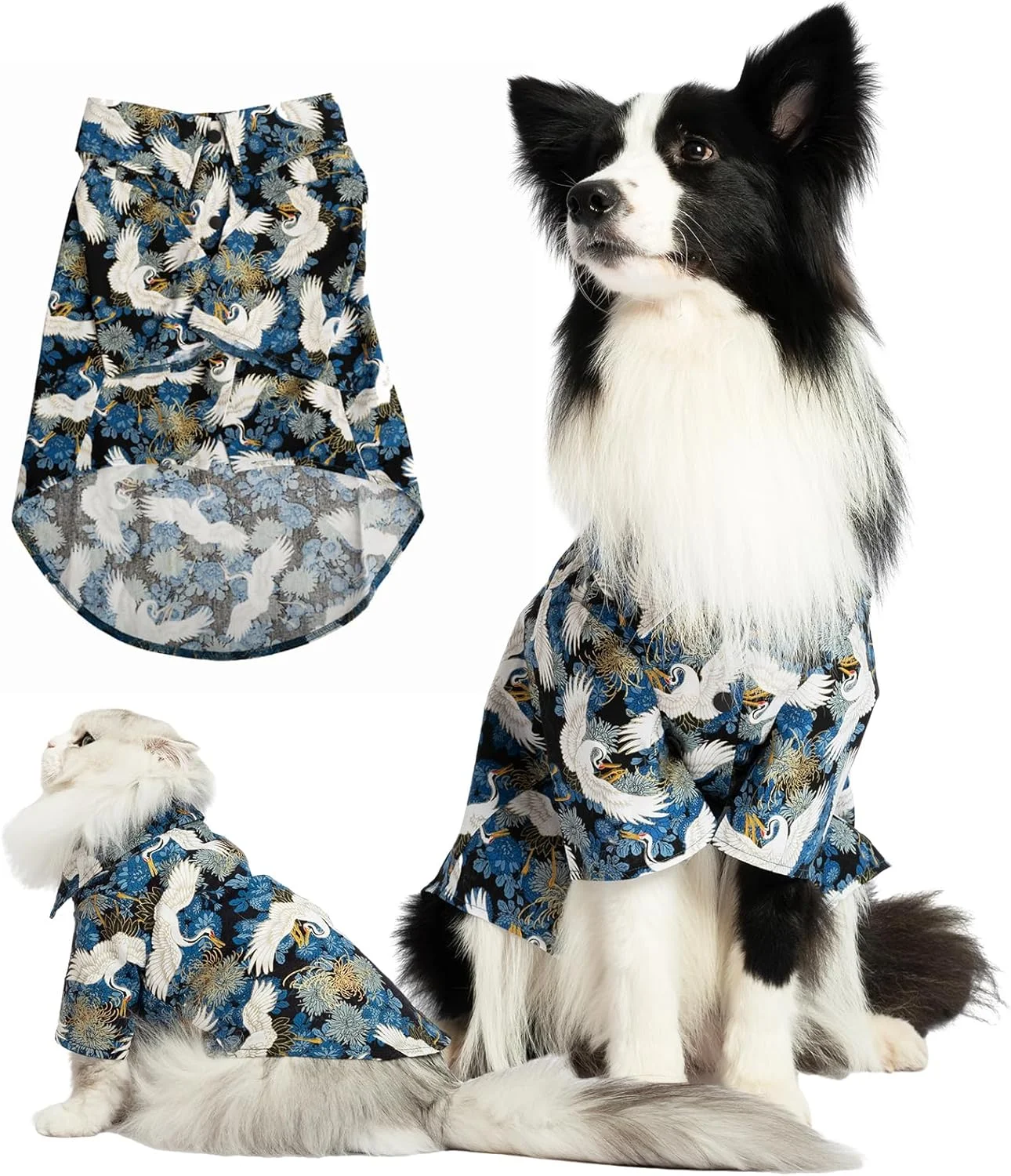پیراهن سگ با طرح کیمونوی ژاپنی، مزین به طرح های درنای طلایی و نقوش ماگریت، مناسب برای حیوانات خانگی متوسط ​​یا بزرگ، 20 تا 27 کیلوگرم، سایز 6XL
