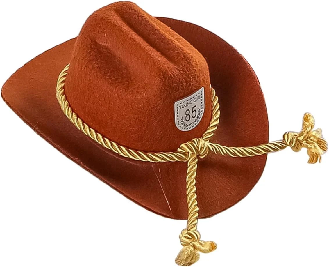 کلاه کابویی حیوانات خانگی، کلاه مینی کابویی سگ و گربه، لوازم جانبی لباس فستیوالی برای سگ و گربه کوچک (سایز کوچک، قهوه ای با طناب زرد)