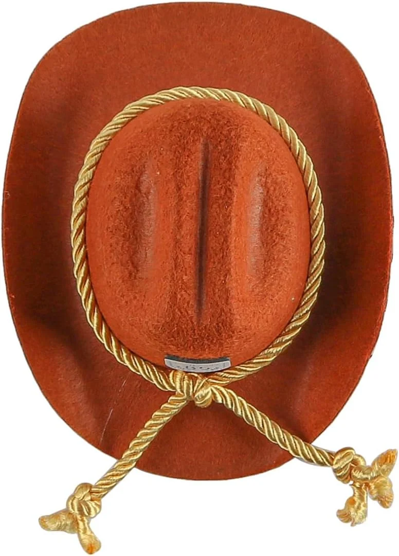 کلاه کابویی حیوانات خانگی، کلاه مینی کابویی سگ و گربه، لوازم جانبی لباس فستیوالی برای سگ و گربه کوچک (سایز کوچک، قهوه ای با طناب زرد)