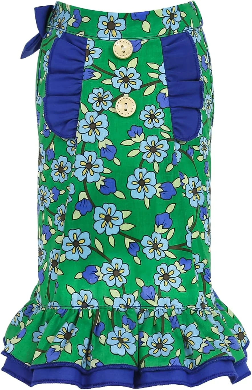 لباس سگ و گربه با طرح گل سبز مناسب سگ های کوچک و متوسط، لباس دخترانه، طرح گلدار، مناسب تولد و تعطیلات، سایز XS S M L XL