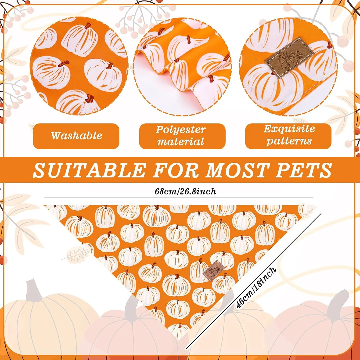 2 عدد دستمال گردن سگ طرح پاییز، دستمال سه گوش ضخیم طرح کدو تنبل، شال حیوانات خانگی نارنجی چهارخانه خال خالی قابل برگشت، دستمال گردن سگ قابل تنظیم برای لوازم جانبی لباس جشن شکرگزاری