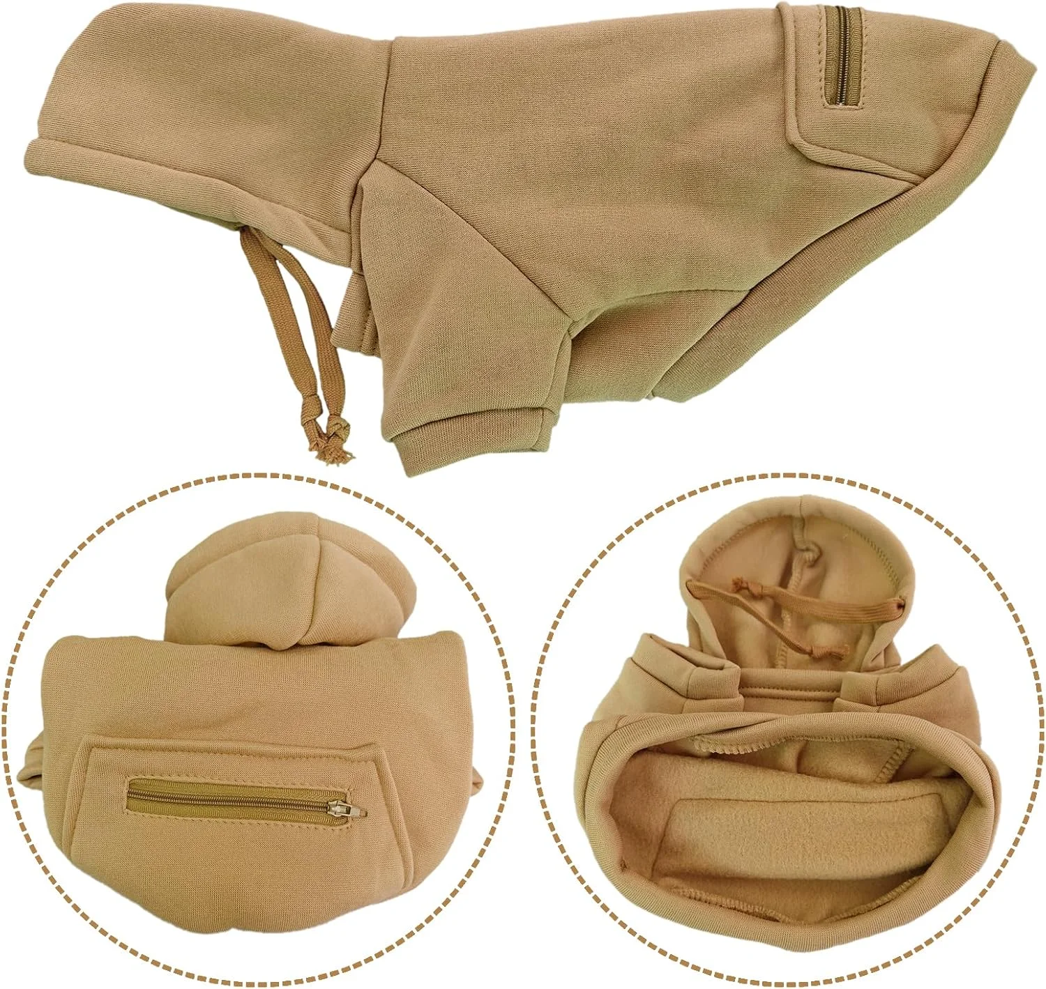 کت سگ خانگی Jecikelon مناسب هوای سرد با جیب، هودی زمستانی گرم برای سگ های کوچک، لباس توله سگ، لباس چیواوا (خاکی، XX-Small)