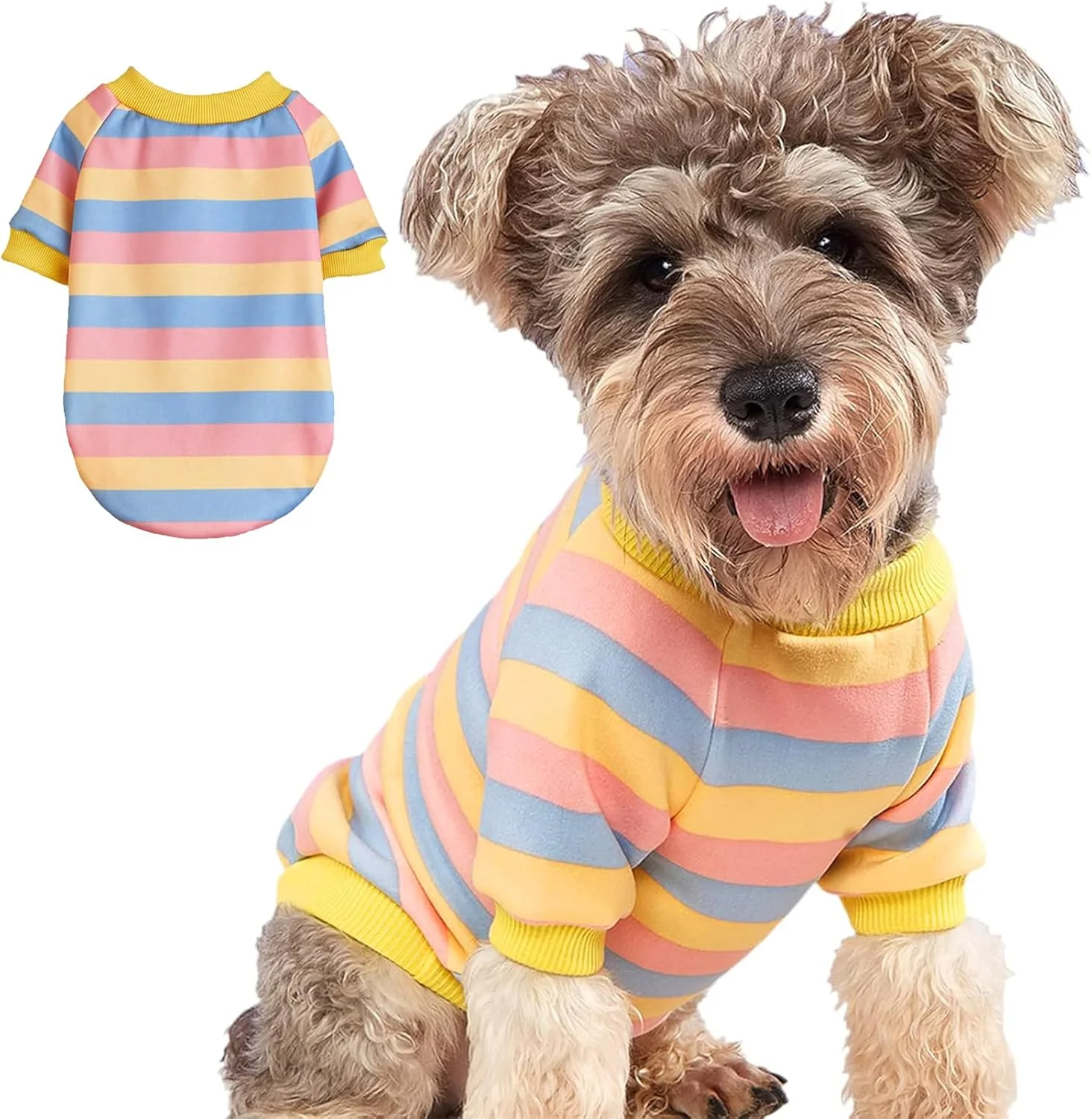 پلیور راه راه سگ برای سگ های کوچک، گرمکن زمستانی، لباس گرم حیوانات خانگی، لباس گربه سگ، صورتی زرد، بزرگ (DST-01)