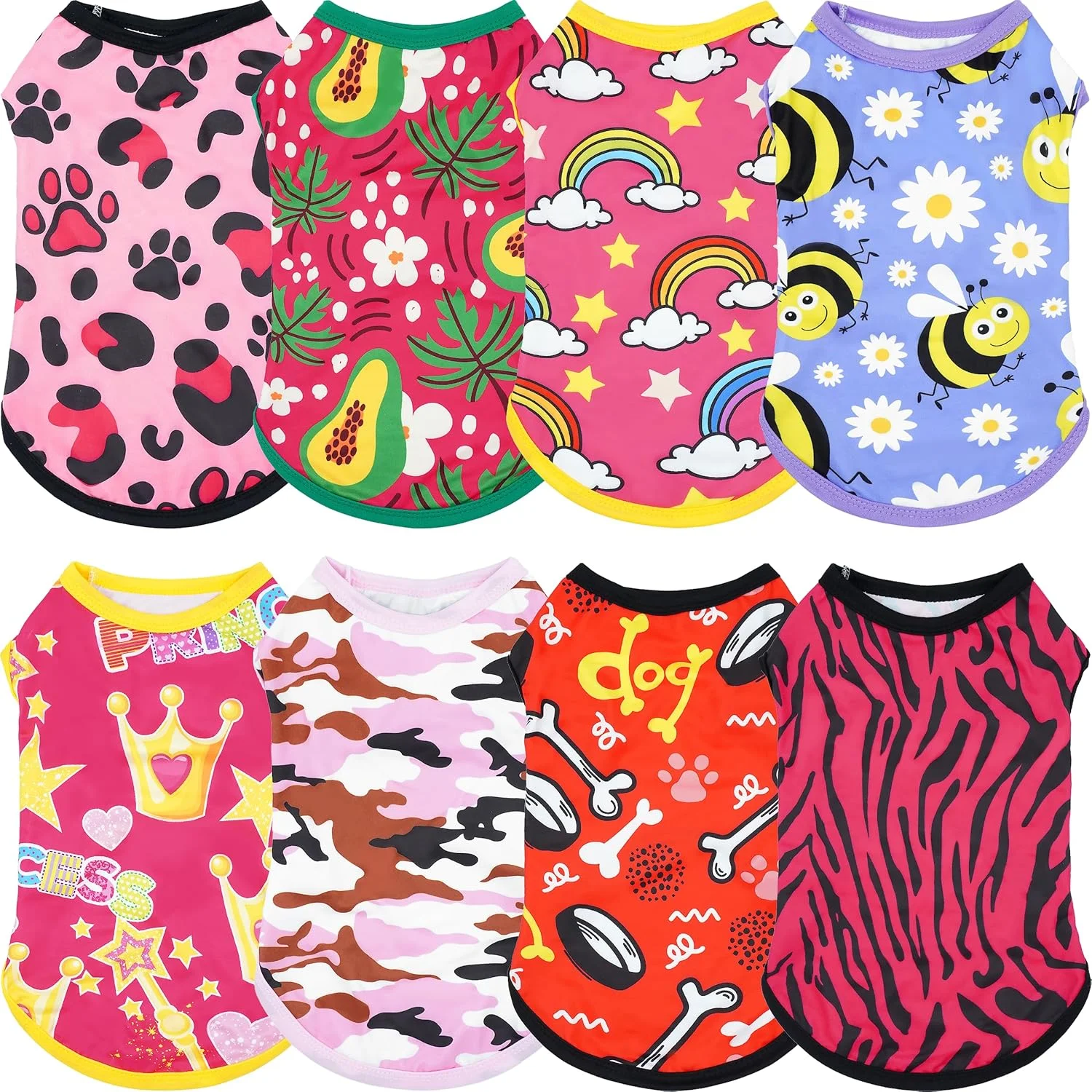ست ۸ تایی تیشرت سگ دخترانه بدون آستین، لباس سگ، جلیقه، نرم، سبک، کشسان، رنگ صورتی و بنفش، سایز بزرگ ست ۸ تایی تیشرت سگ دخترانه بدون آستین، لباس سگ، جلیقه، نرم، سبک، کشسان، رنگ صورتی و بنفش، سایز بزرگ