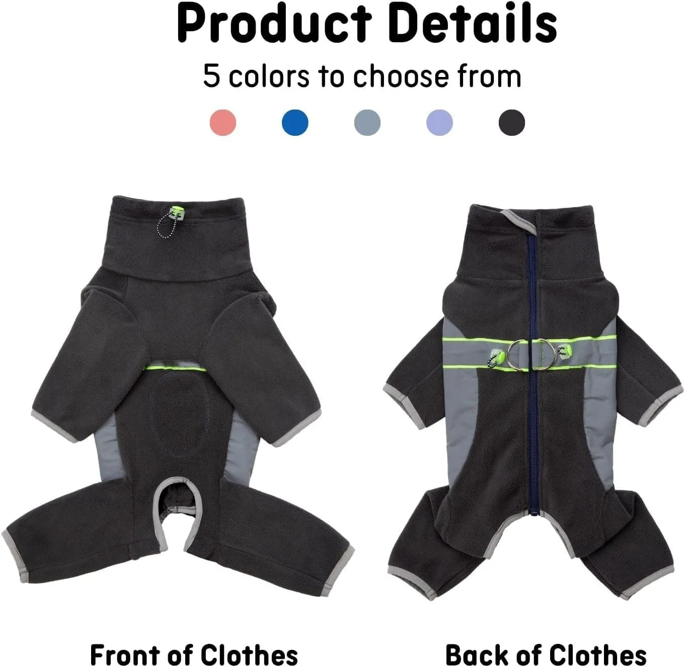 جامپسوت گرم سگ کوچک، لباس سرهمی پشمی نرم برای توله سگ با حلقه D و نوارهای بازتابنده، کت های آستین بلند سگ برای هوای سرد برای سگ های کوچک و متوسط (خاکستری تیره، S)